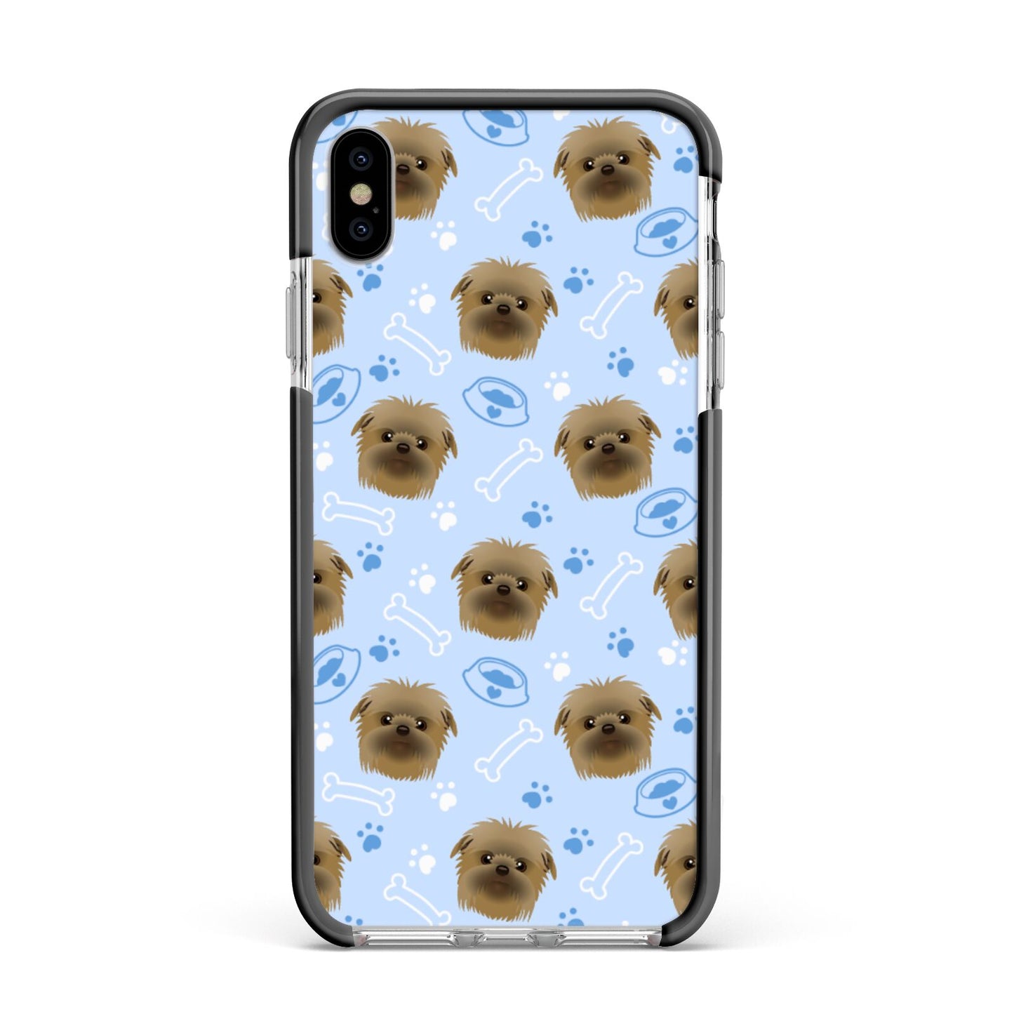 Personalised Affenpinscher Blue Apple iPhone Xs Max Impact Case Black Edge on Silver Phone