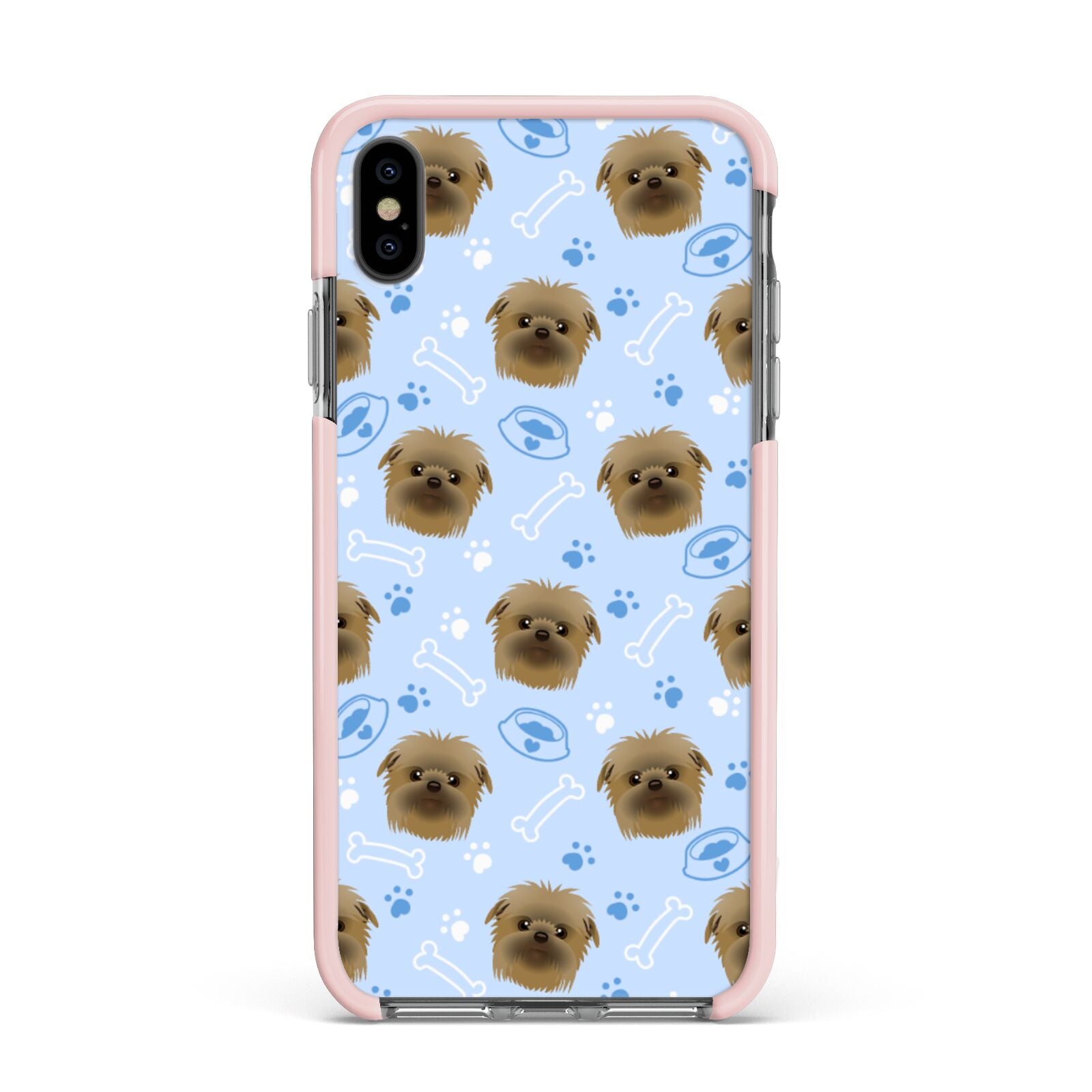 Personalised Affenpinscher Blue Apple iPhone Xs Max Impact Case Pink Edge on Black Phone