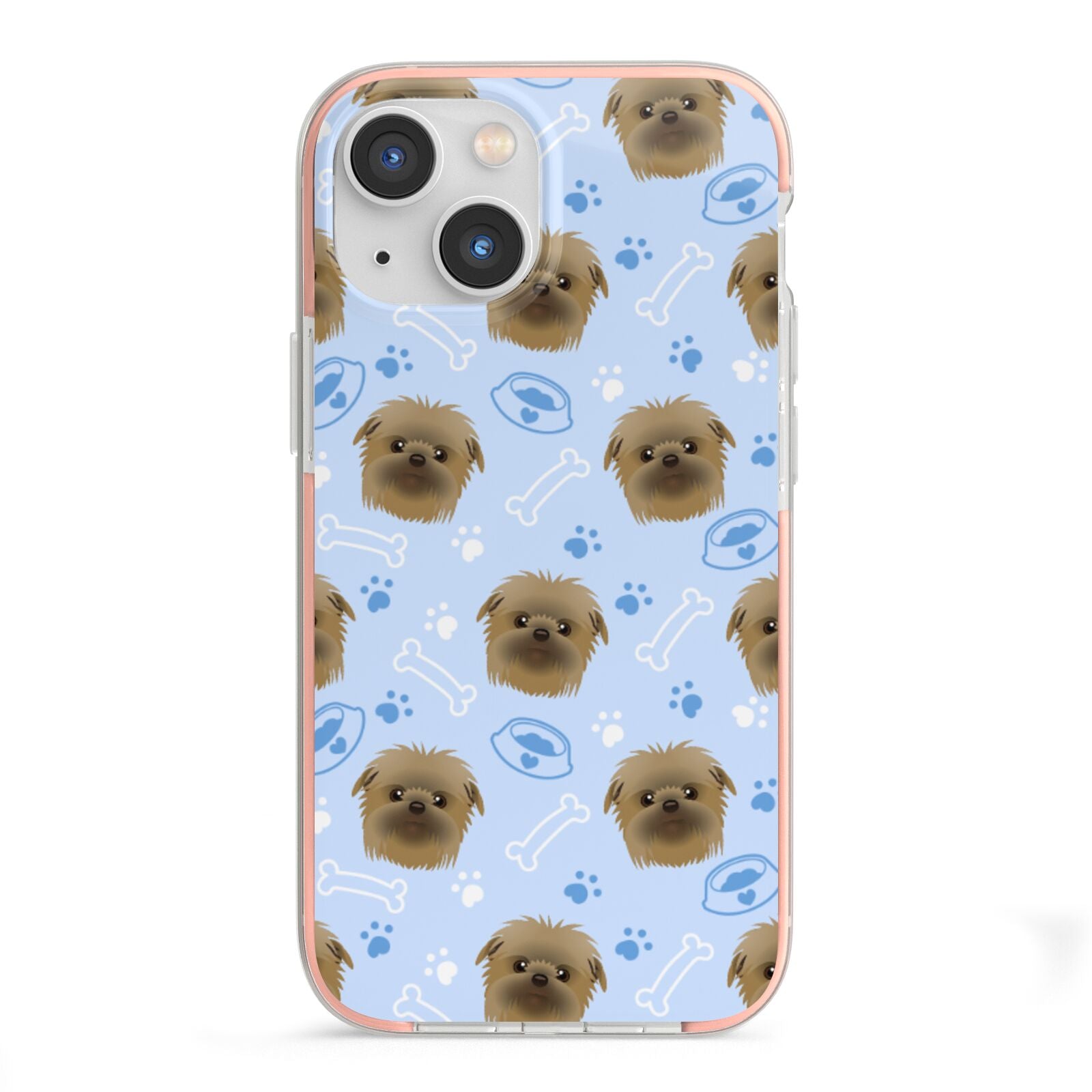 Personalised Affenpinscher Blue iPhone 13 Mini TPU Impact Case with Pink Edges