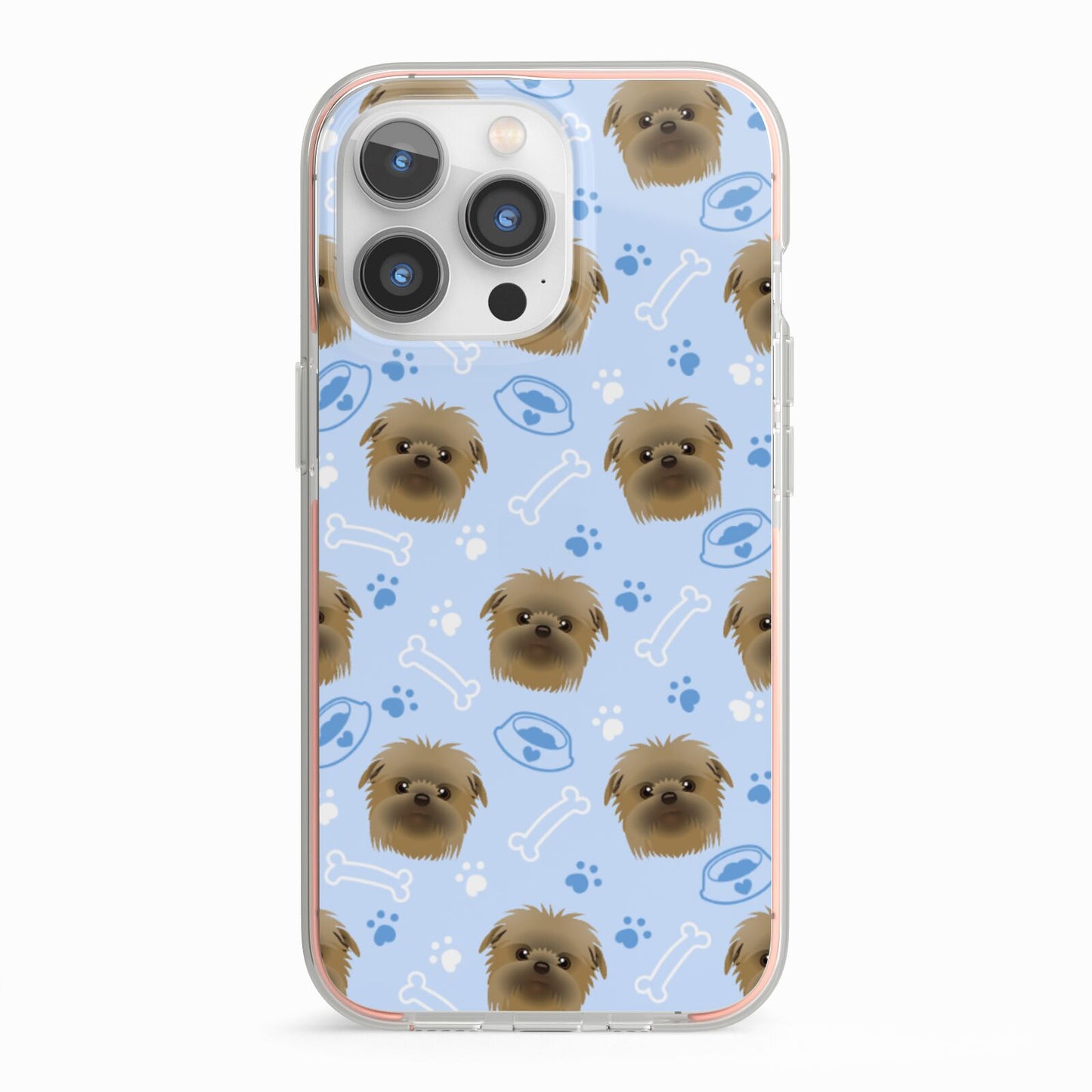 Personalised Affenpinscher Blue iPhone 13 Pro TPU Impact Case with Pink Edges