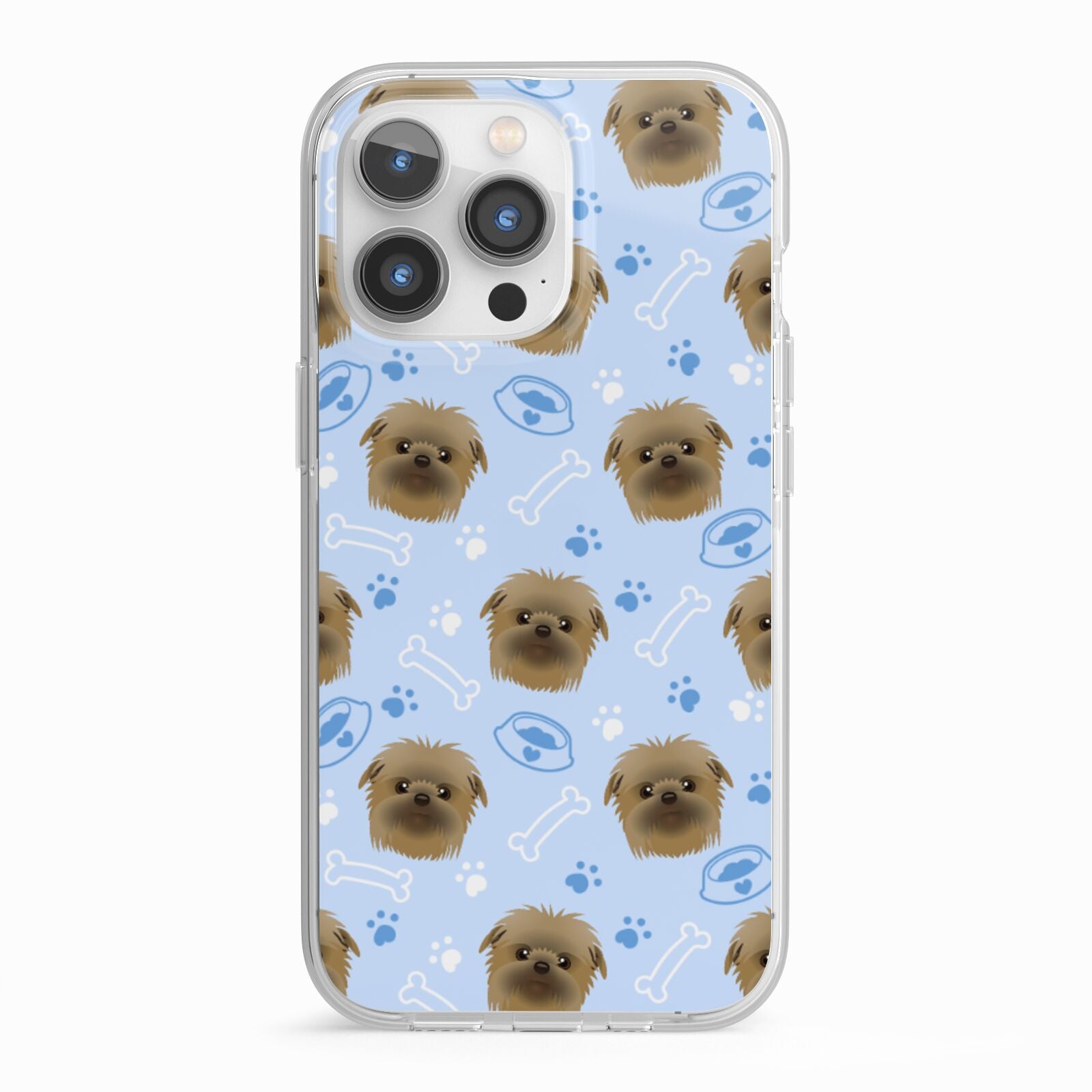 Personalised Affenpinscher Blue iPhone 13 Pro TPU Impact Case with White Edges