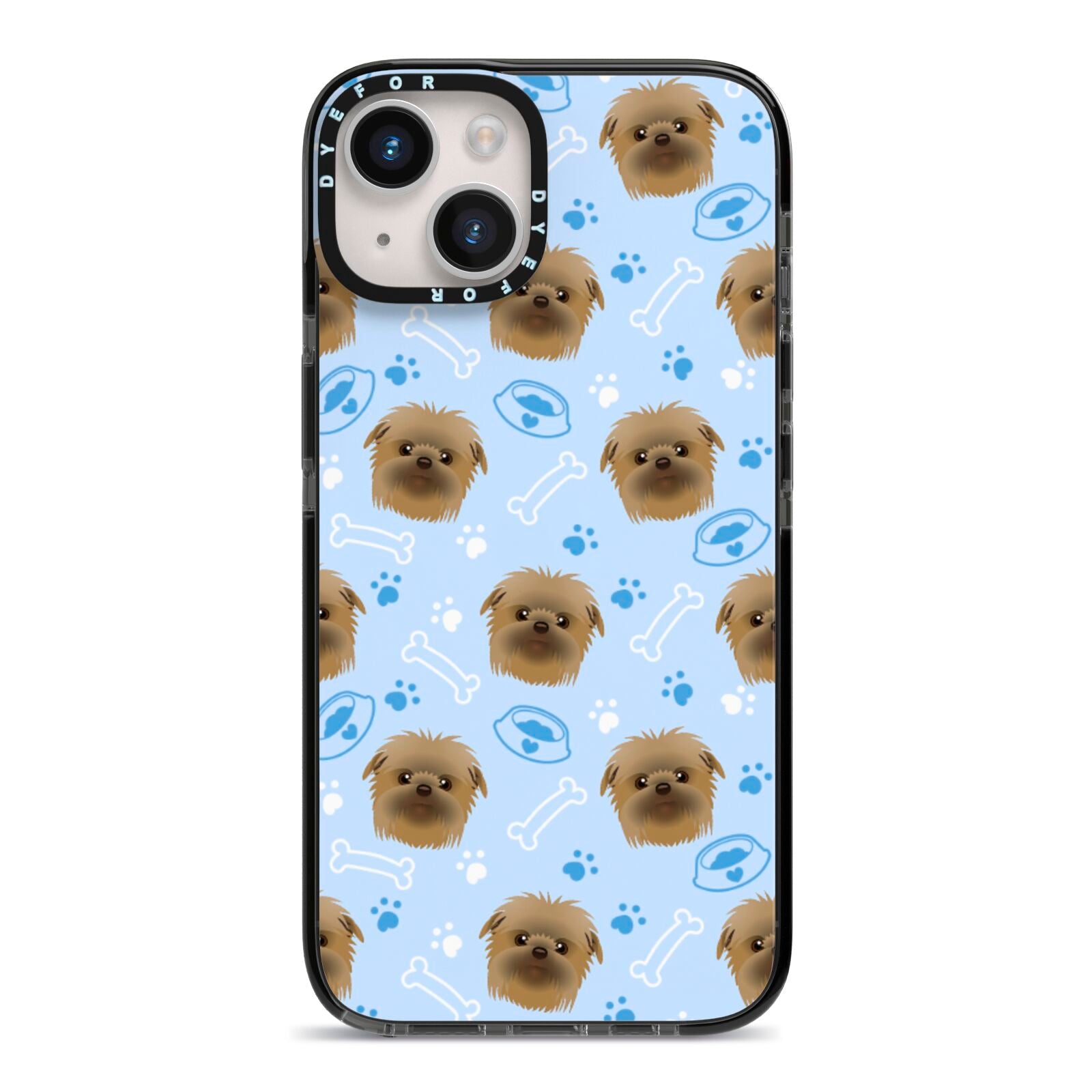 Personalised Affenpinscher Blue iPhone 14 Black Impact Case on Silver phone