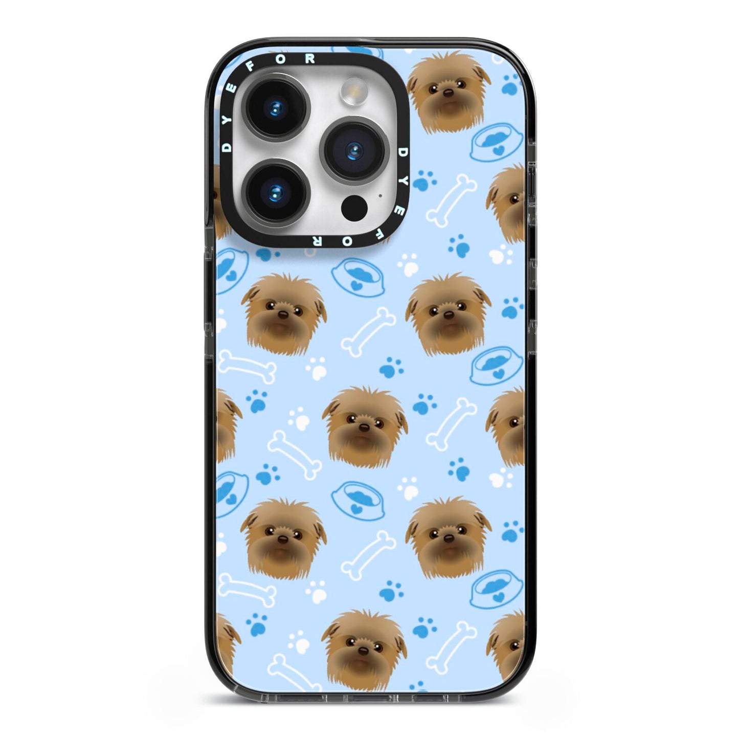 Personalised Affenpinscher Blue iPhone 14 Pro Black Impact Case on Silver phone