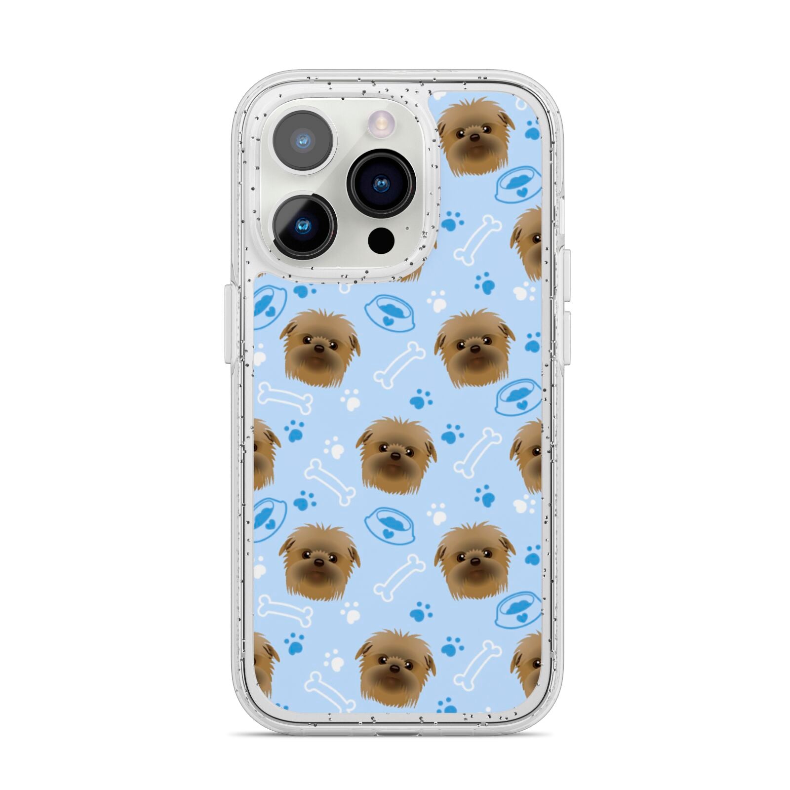 Personalised Affenpinscher Blue iPhone 14 Pro Glitter Tough Case Silver