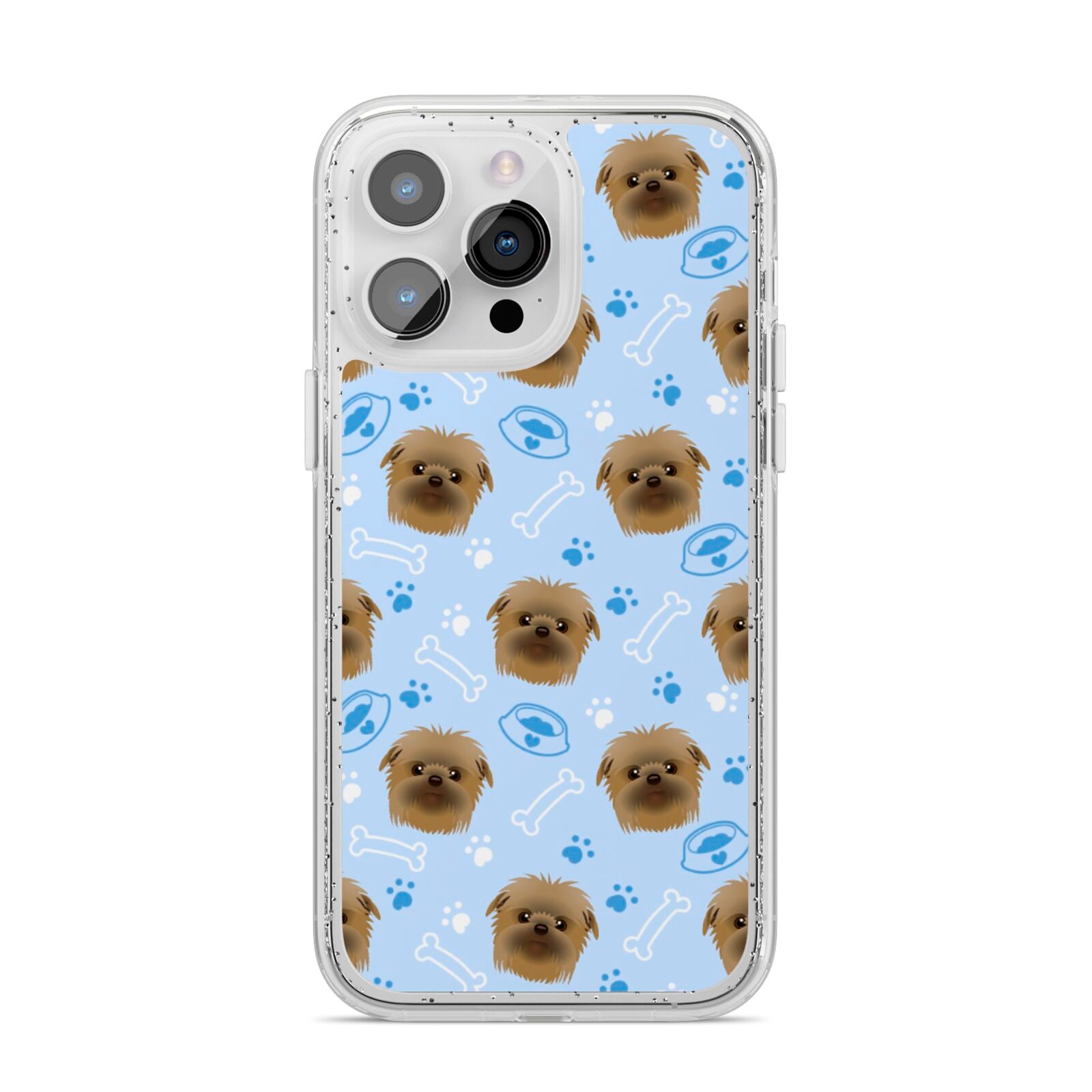 Personalised Affenpinscher Blue iPhone 14 Pro Max Glitter Tough Case Silver