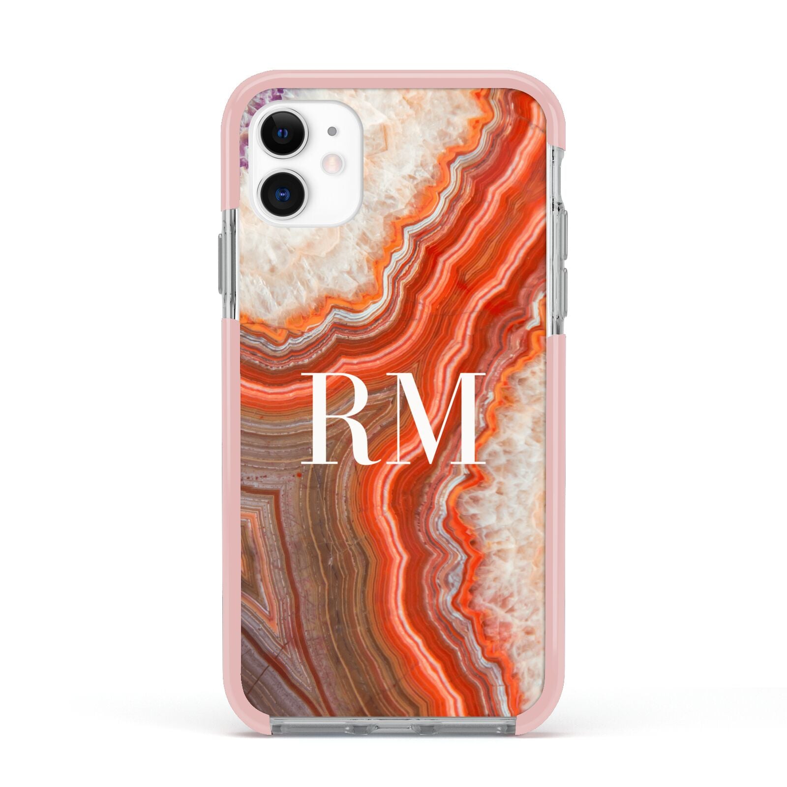 Personalised Agate Apple iPhone 11 in White with Pink Impact Case