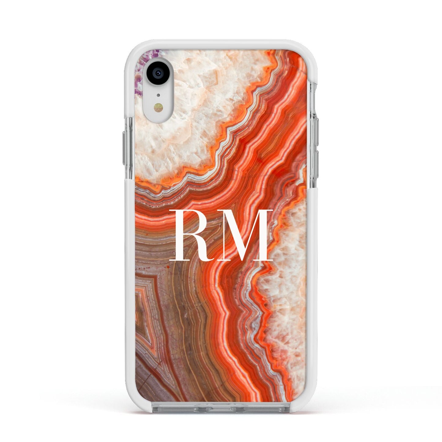 Personalised Agate Apple iPhone XR Impact Case White Edge on Silver Phone