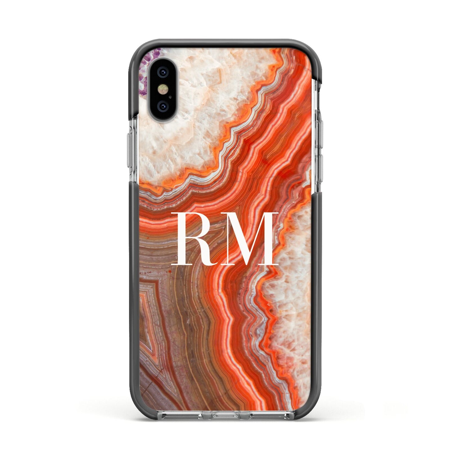 Personalised Agate Apple iPhone Xs Impact Case Black Edge on Silver Phone