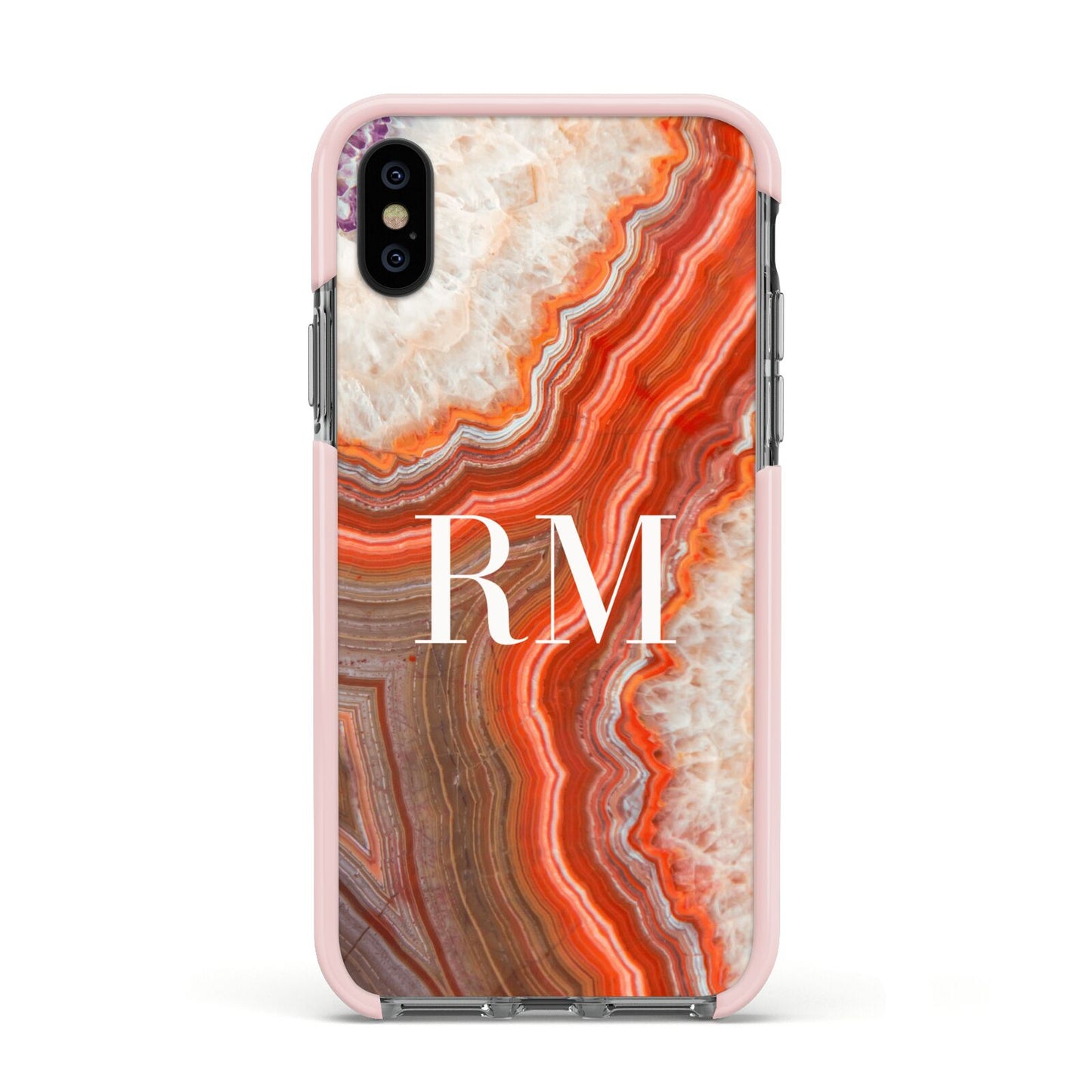 Personalised Agate Apple iPhone Xs Impact Case Pink Edge on Black Phone