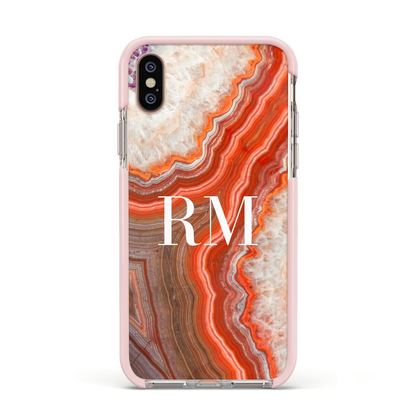 Personalised Agate Apple iPhone Xs Impact Case Pink Edge on Gold Phone