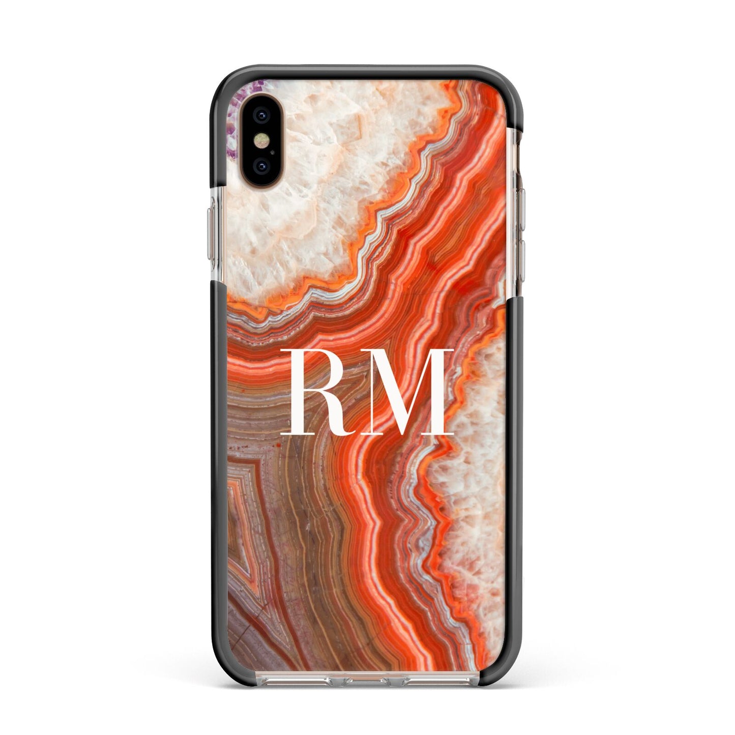 Personalised Agate Apple iPhone Xs Max Impact Case Black Edge on Gold Phone