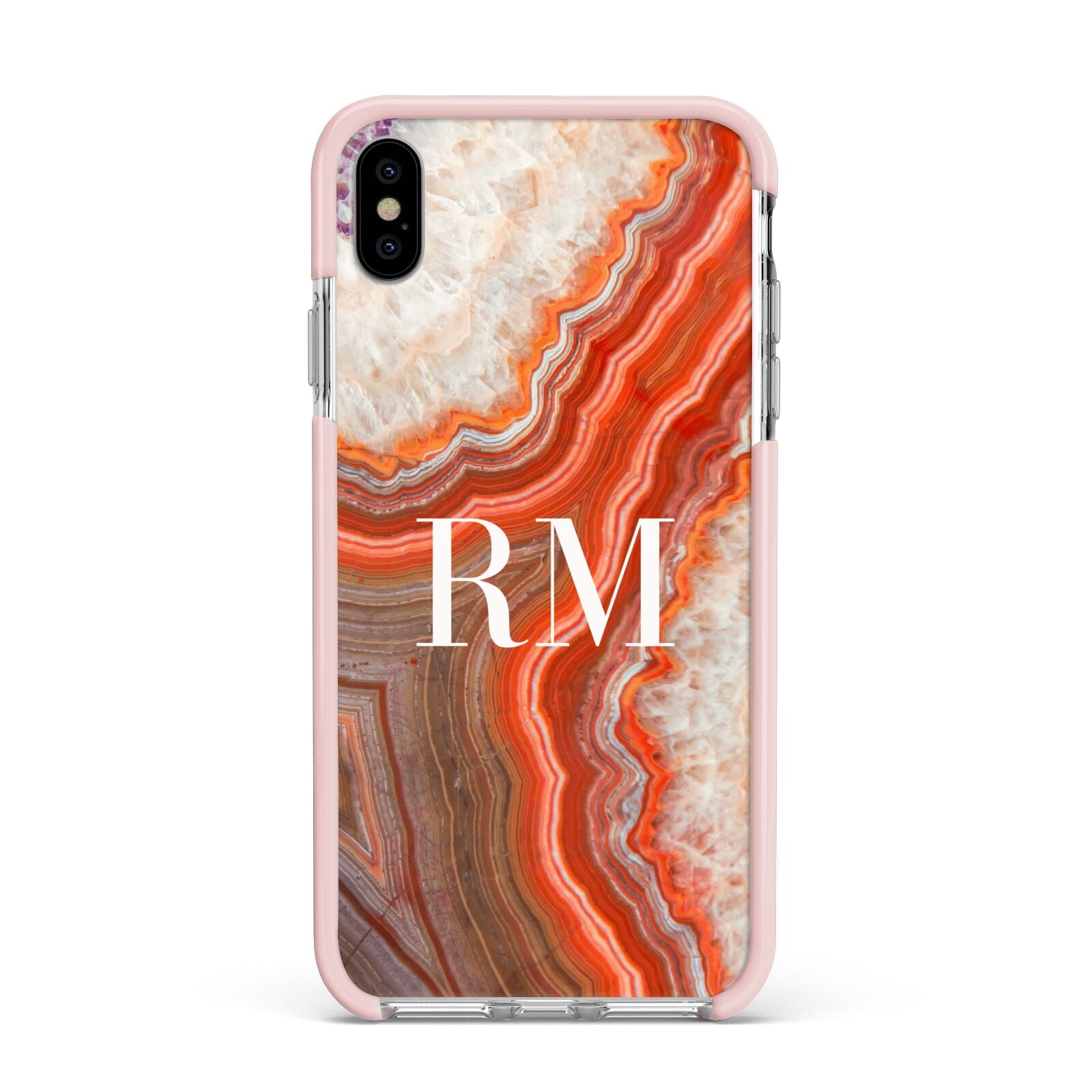 Personalised Agate Apple iPhone Xs Max Impact Case Pink Edge on Silver Phone