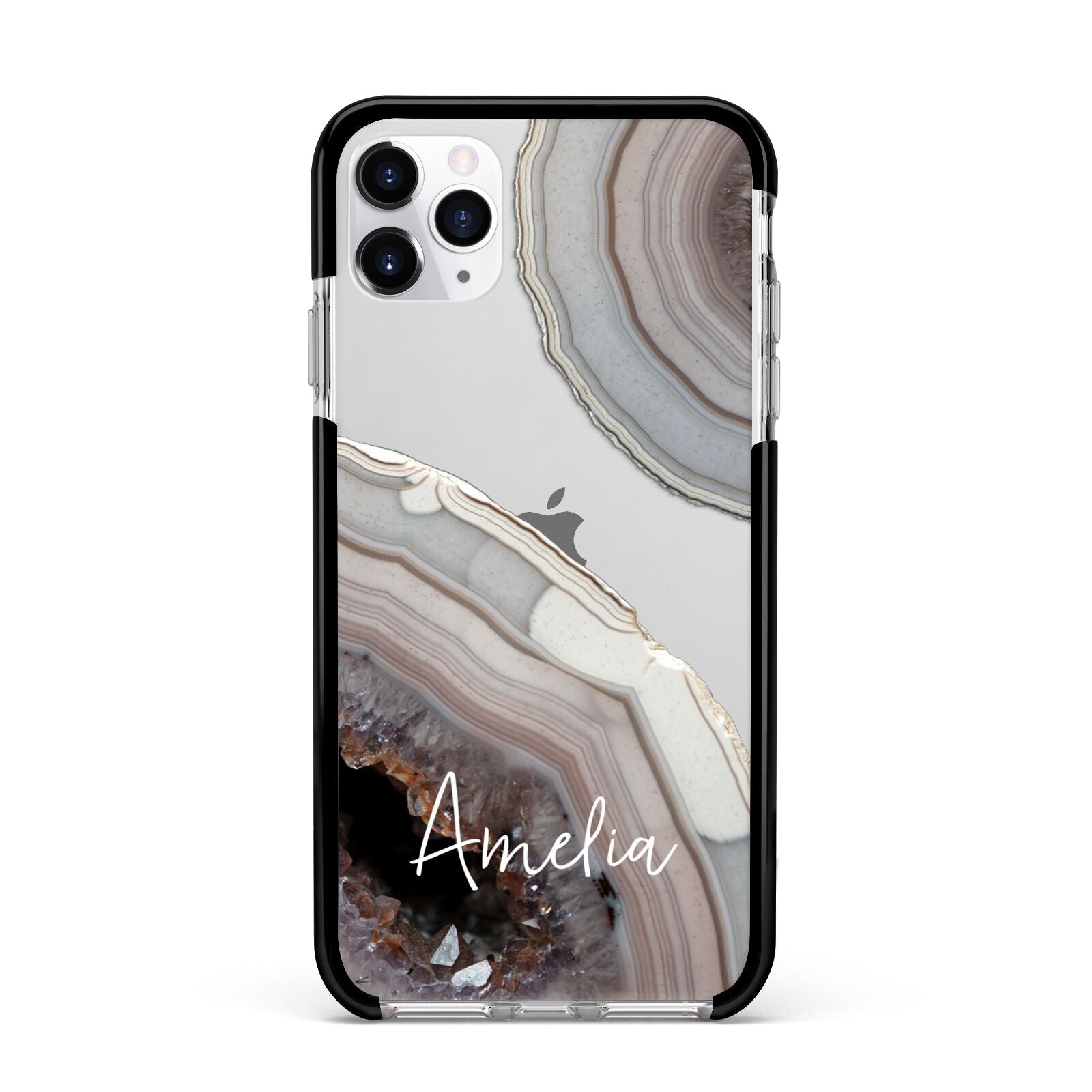 Personalised Agate Pink and Blue Initials Apple iPhone 11 Pro Max in Silver with Black Impact Case