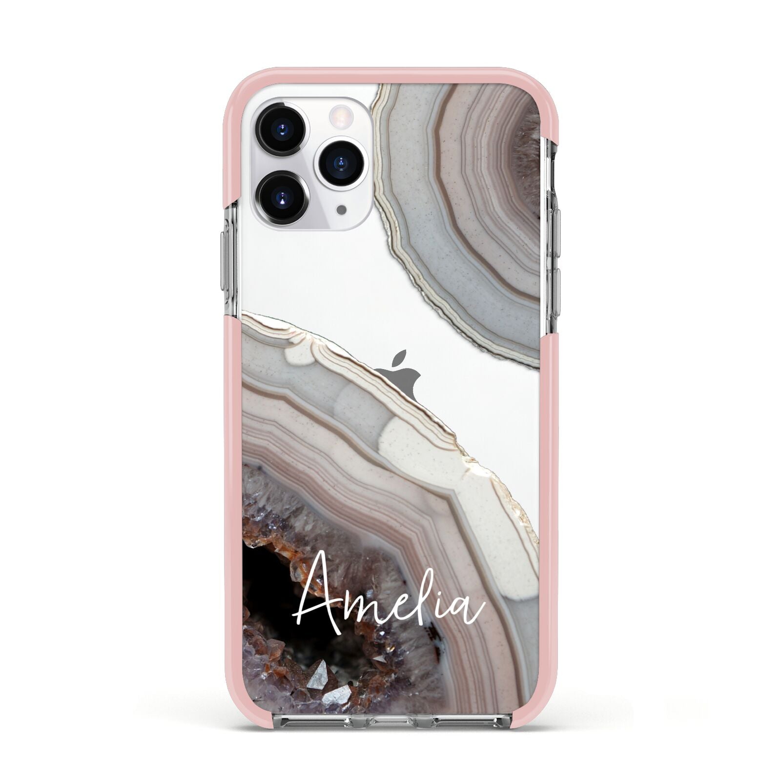 Personalised Agate Pink and Blue Initials Apple iPhone 11 Pro in Silver with Pink Impact Case