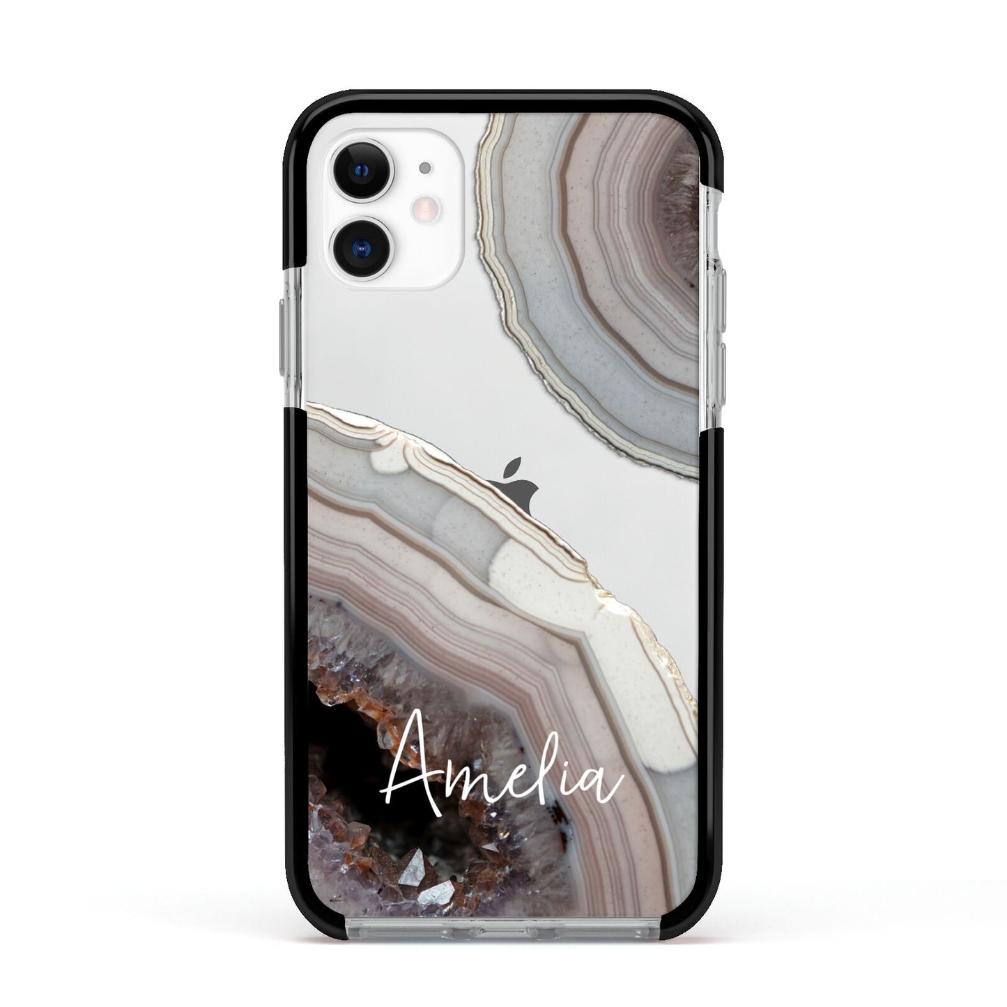 Personalised Agate Pink and Blue Initials Apple iPhone 11 in White with Black Impact Case