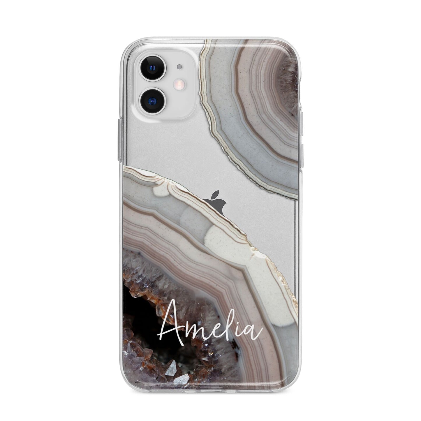 Personalised Agate Pink and Blue Initials Apple iPhone 11 in White with Bumper Case