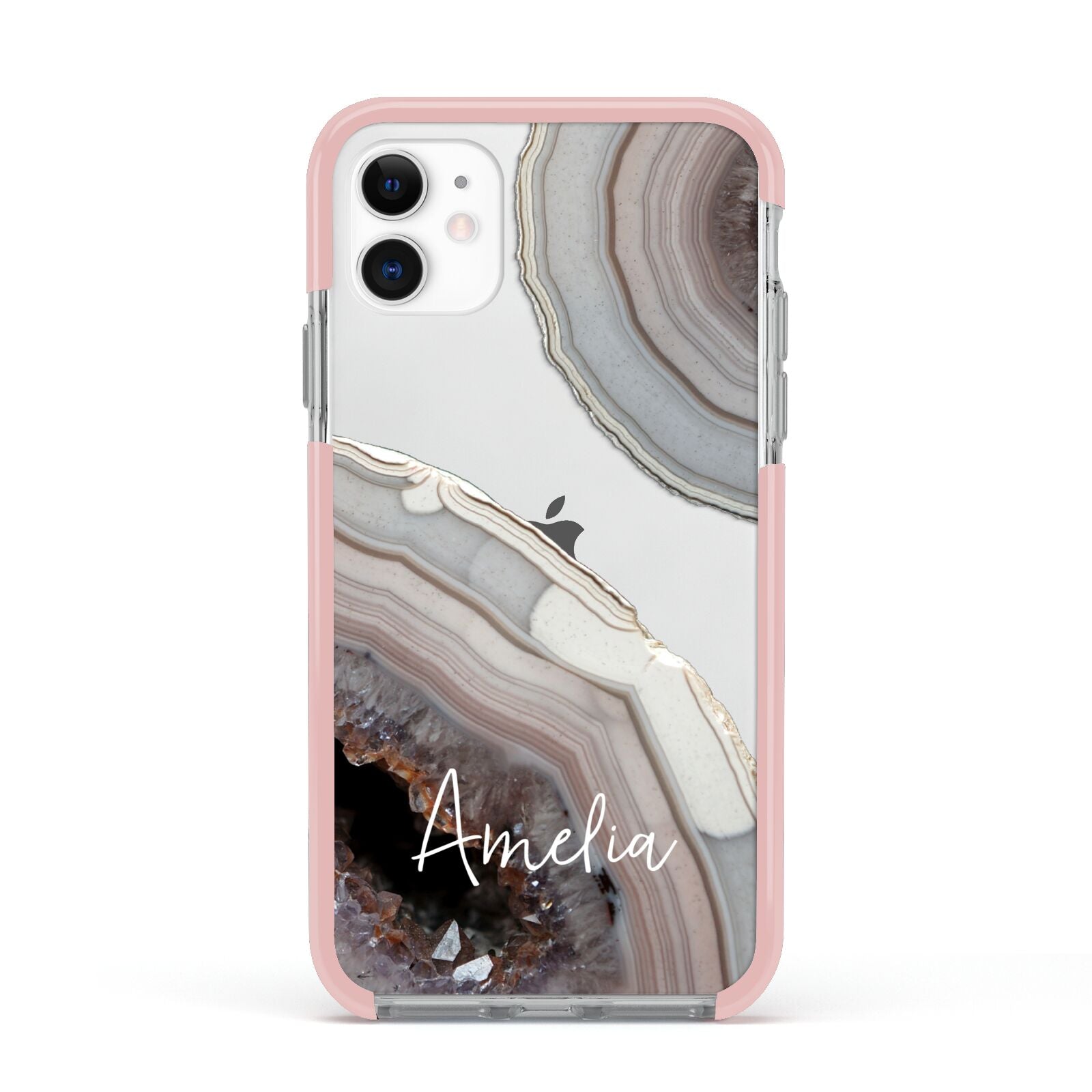 Personalised Agate Pink and Blue Initials Apple iPhone 11 in White with Pink Impact Case