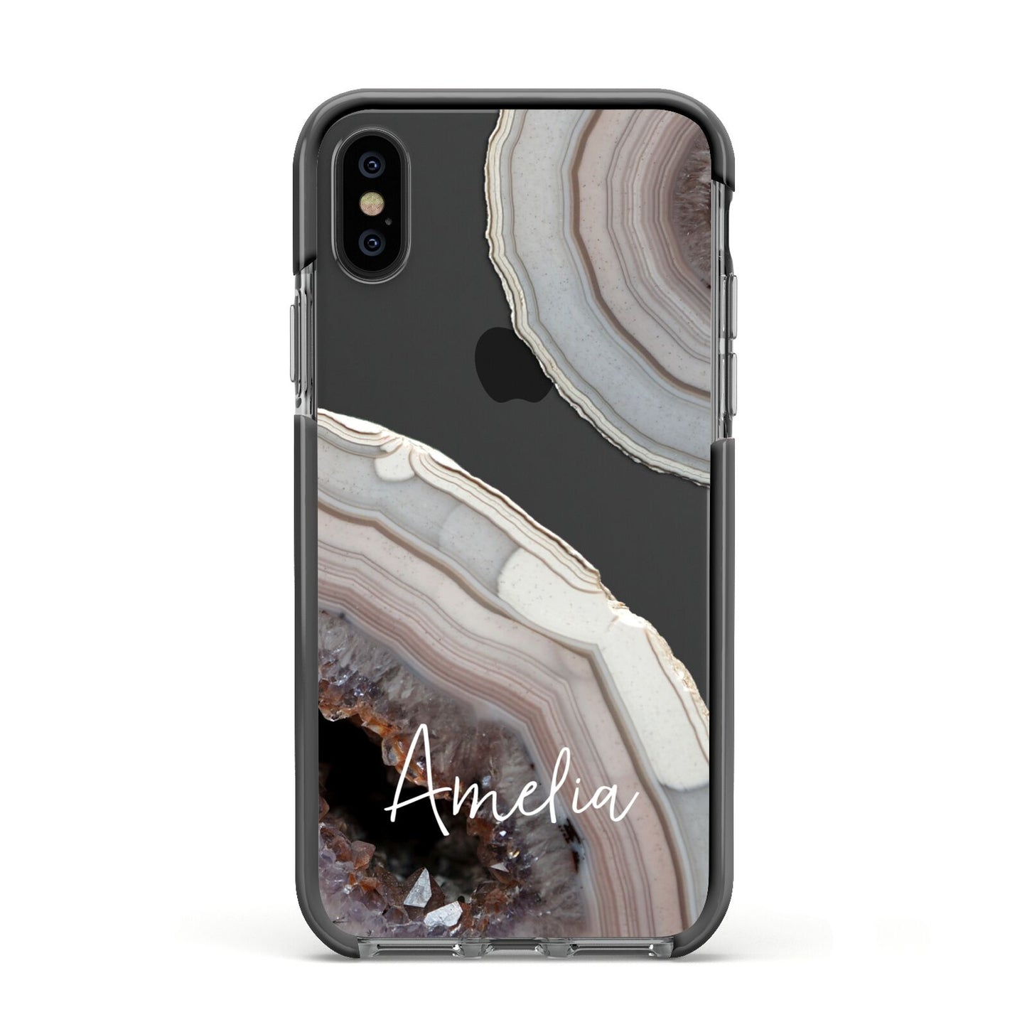 Personalised Agate Pink and Blue Initials Apple iPhone Xs Impact Case Black Edge on Black Phone