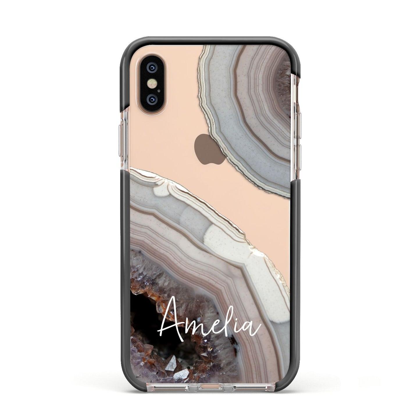 Personalised Agate Pink and Blue Initials Apple iPhone Xs Impact Case Black Edge on Gold Phone