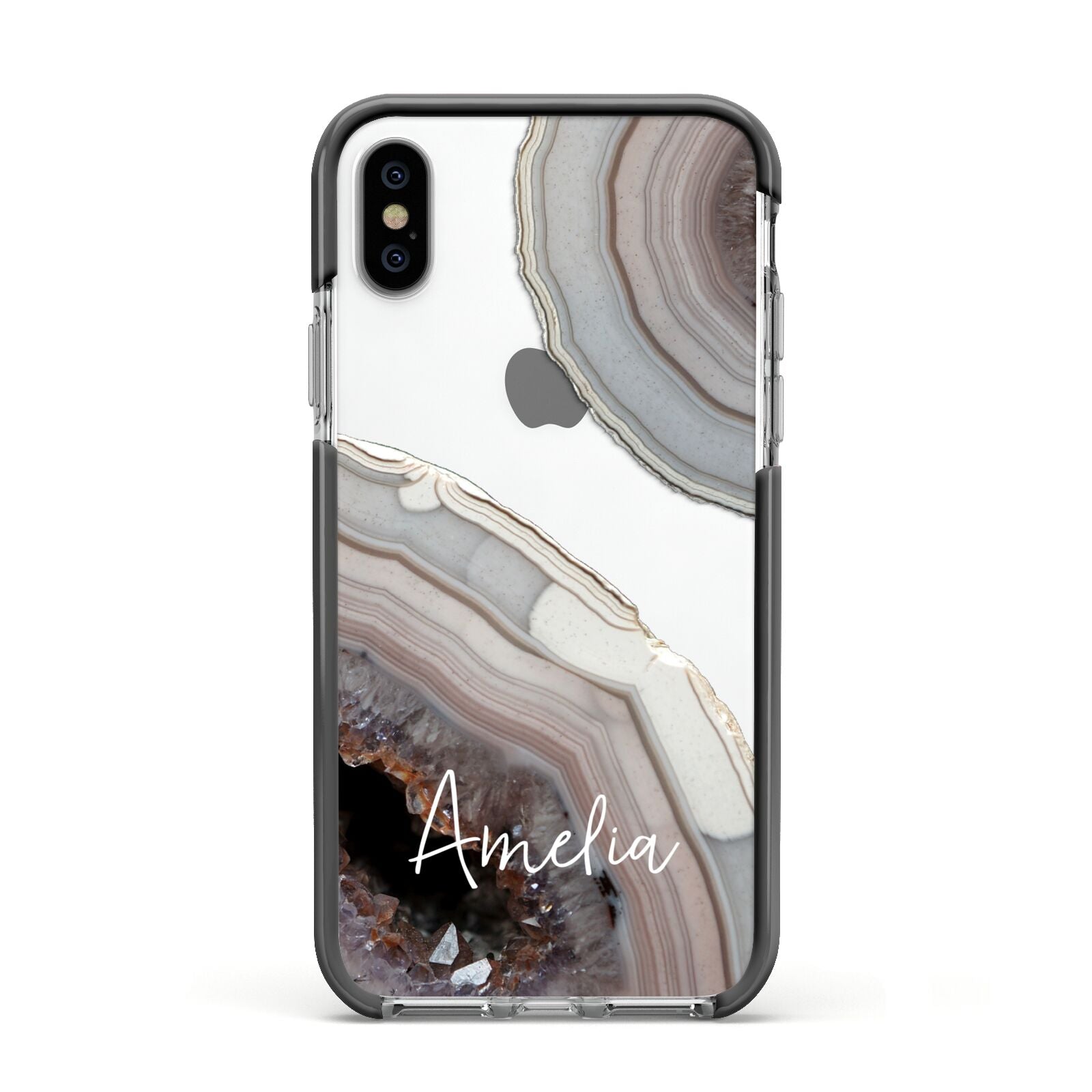 Personalised Agate Pink and Blue Initials Apple iPhone Xs Impact Case Black Edge on Silver Phone