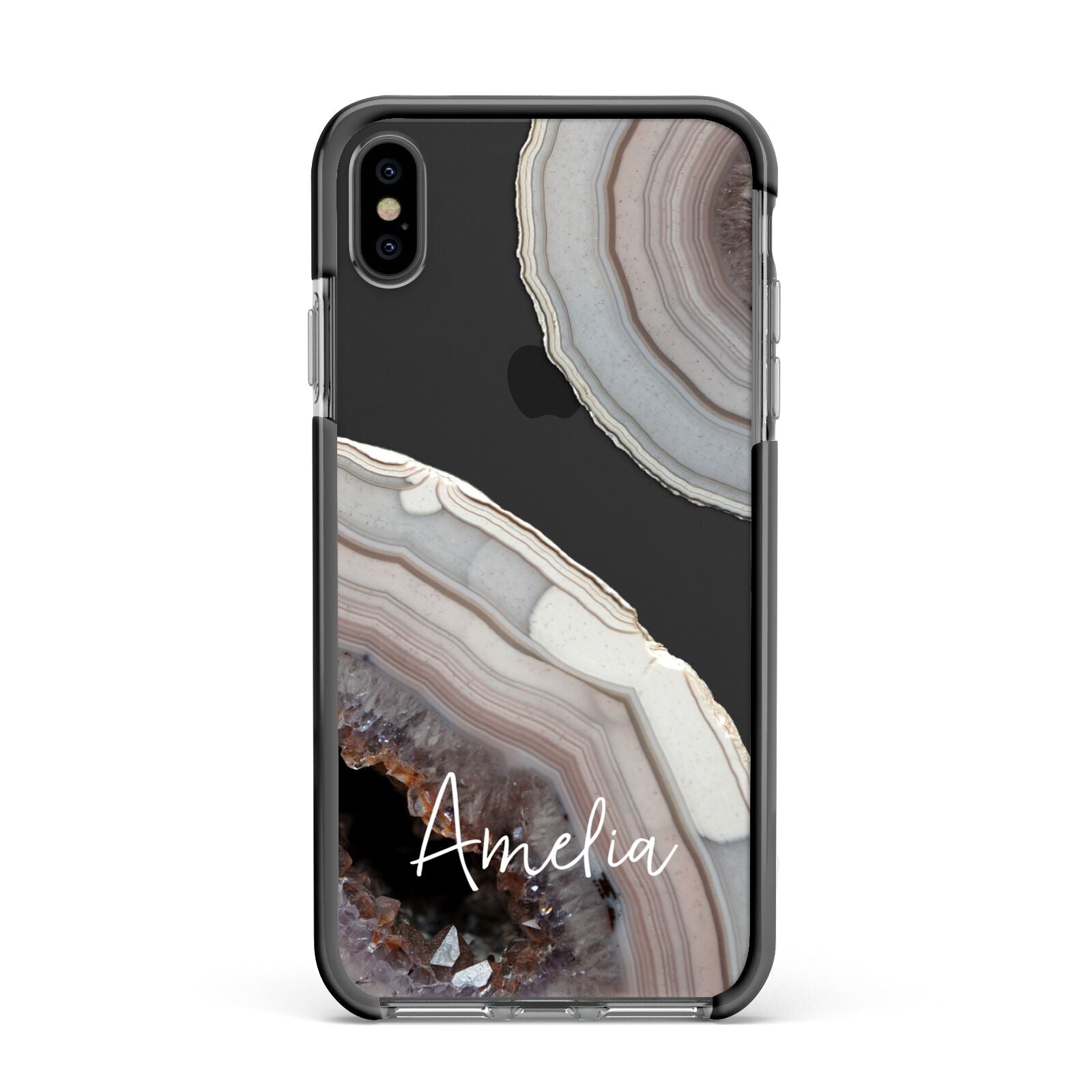 Personalised Agate Pink and Blue Initials Apple iPhone Xs Max Impact Case Black Edge on Black Phone