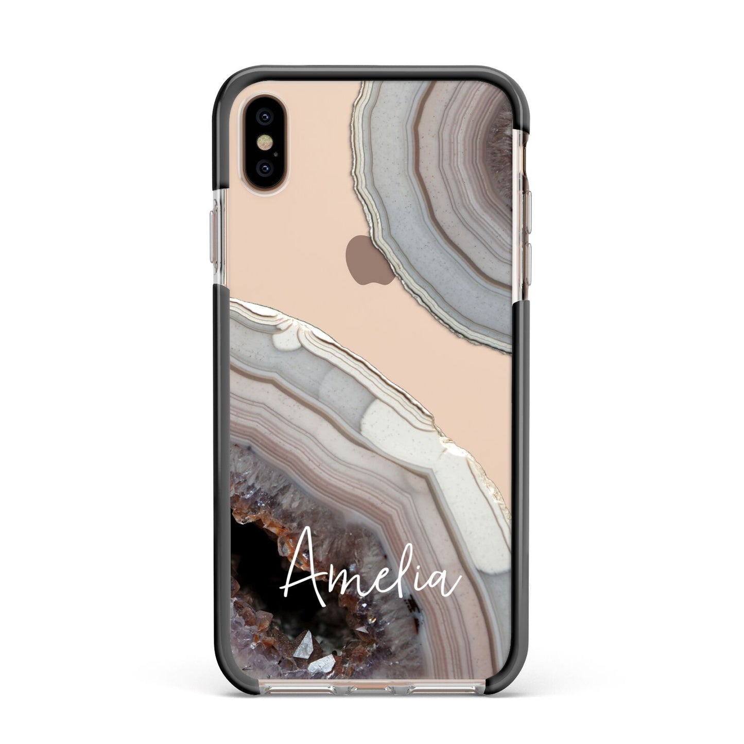 Personalised Agate Pink and Blue Initials Apple iPhone Xs Max Impact Case Black Edge on Gold Phone