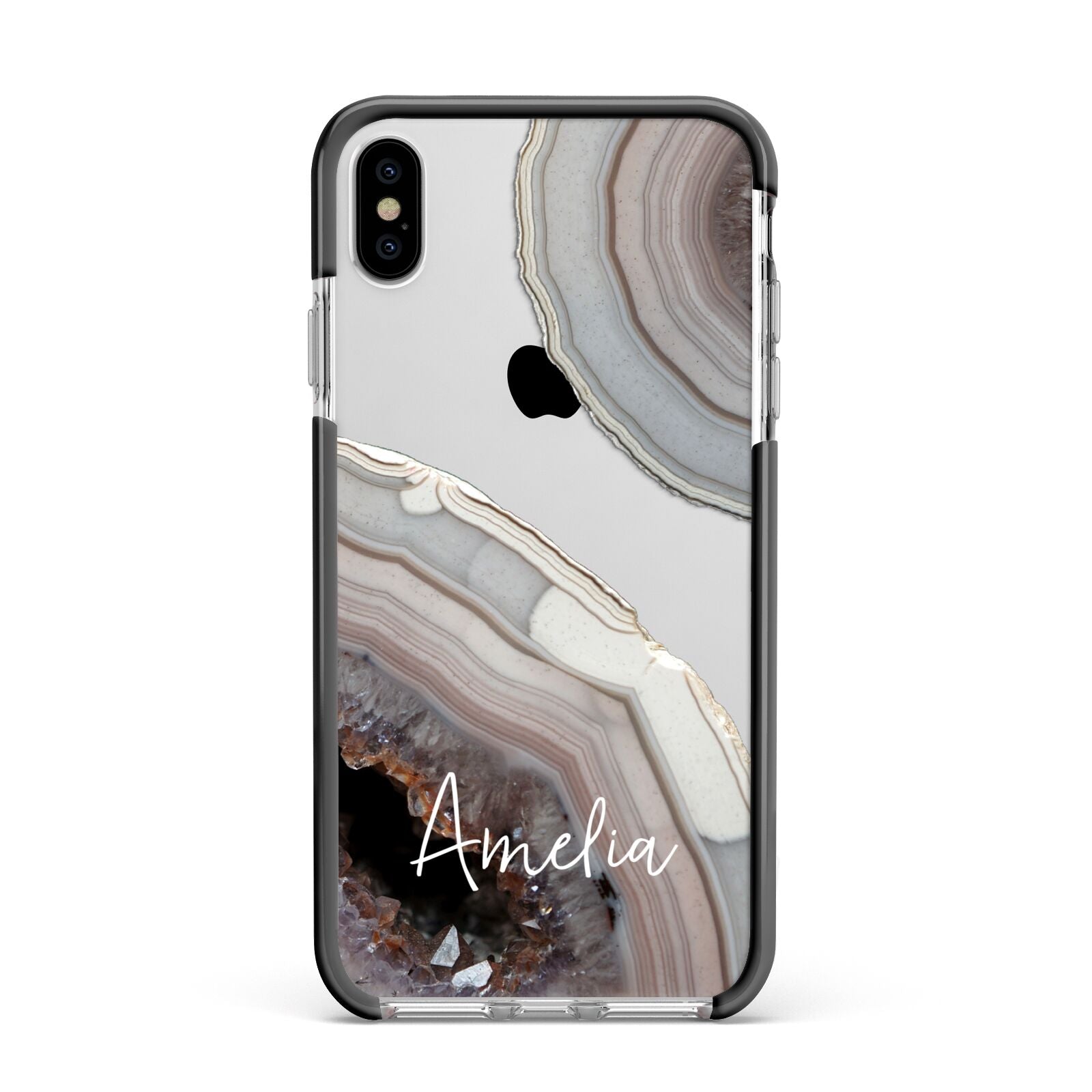 Personalised Agate Pink and Blue Initials Apple iPhone Xs Max Impact Case Black Edge on Silver Phone