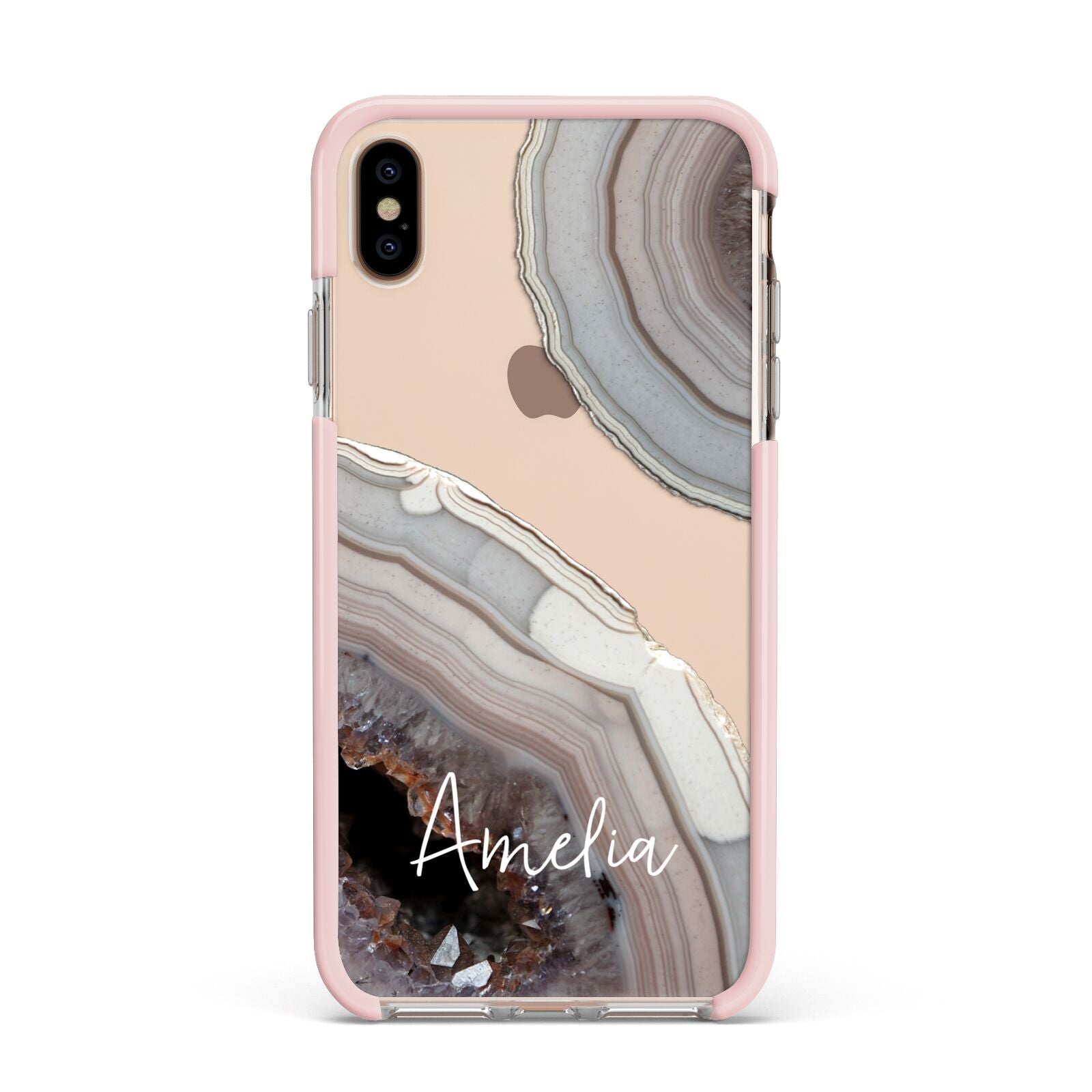 Personalised Agate Pink and Blue Initials Apple iPhone Xs Max Impact Case Pink Edge on Gold Phone