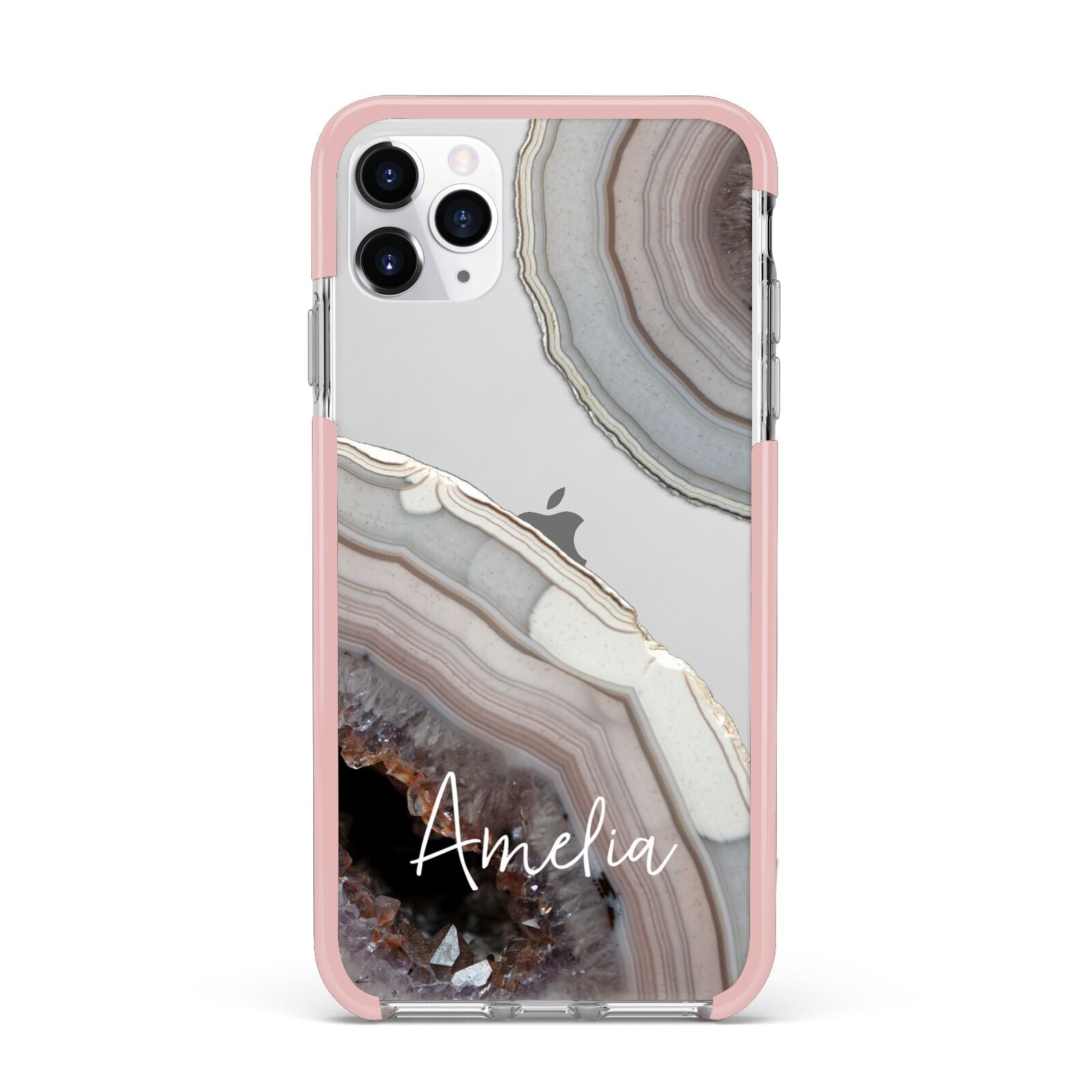 Personalised Agate Pink and Blue Initials iPhone 11 Pro Max Impact Pink Edge Case