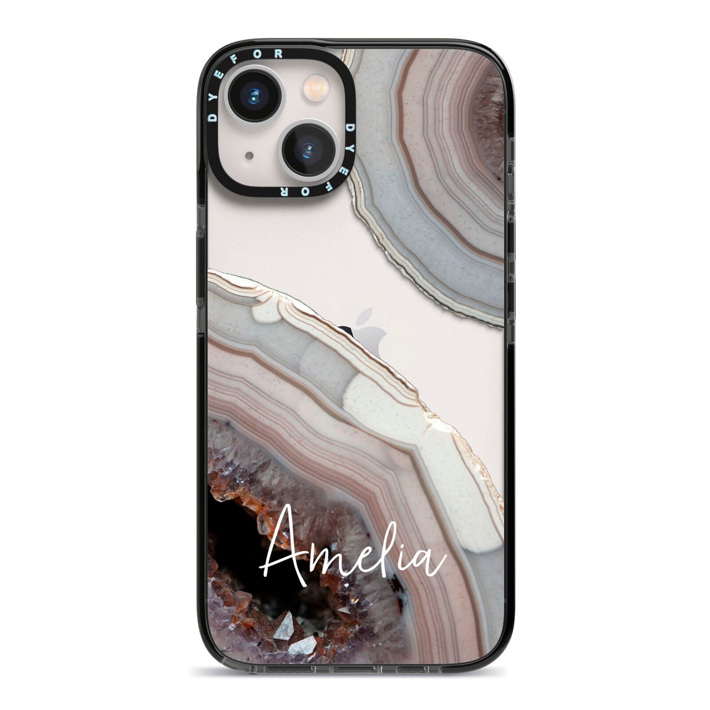 Personalised Agate Pink and Blue Initials iPhone 13 Black Impact Case on Silver phone