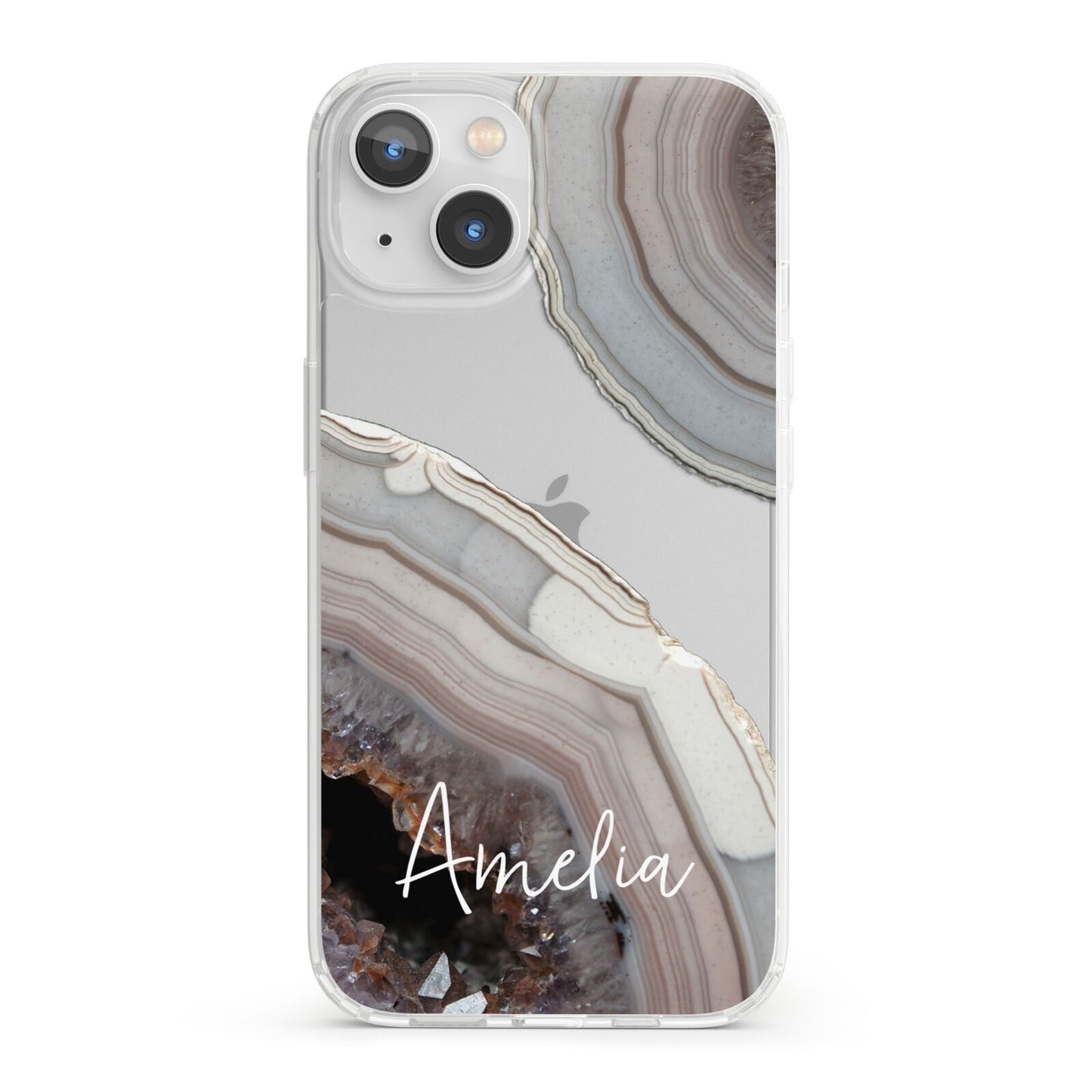 Personalised Agate Pink and Blue Initials iPhone 13 Clear Bumper Case