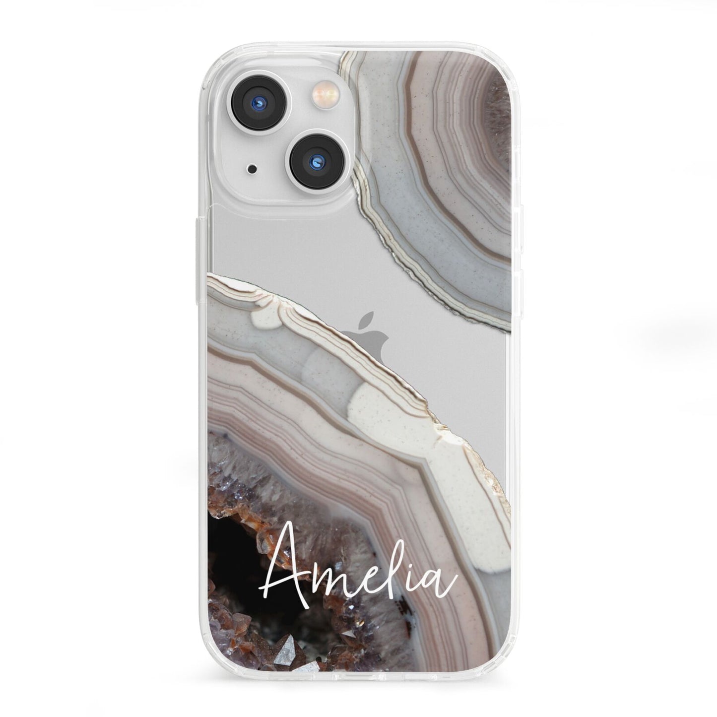 Personalised Agate Pink and Blue Initials iPhone 13 Mini Clear Bumper Case