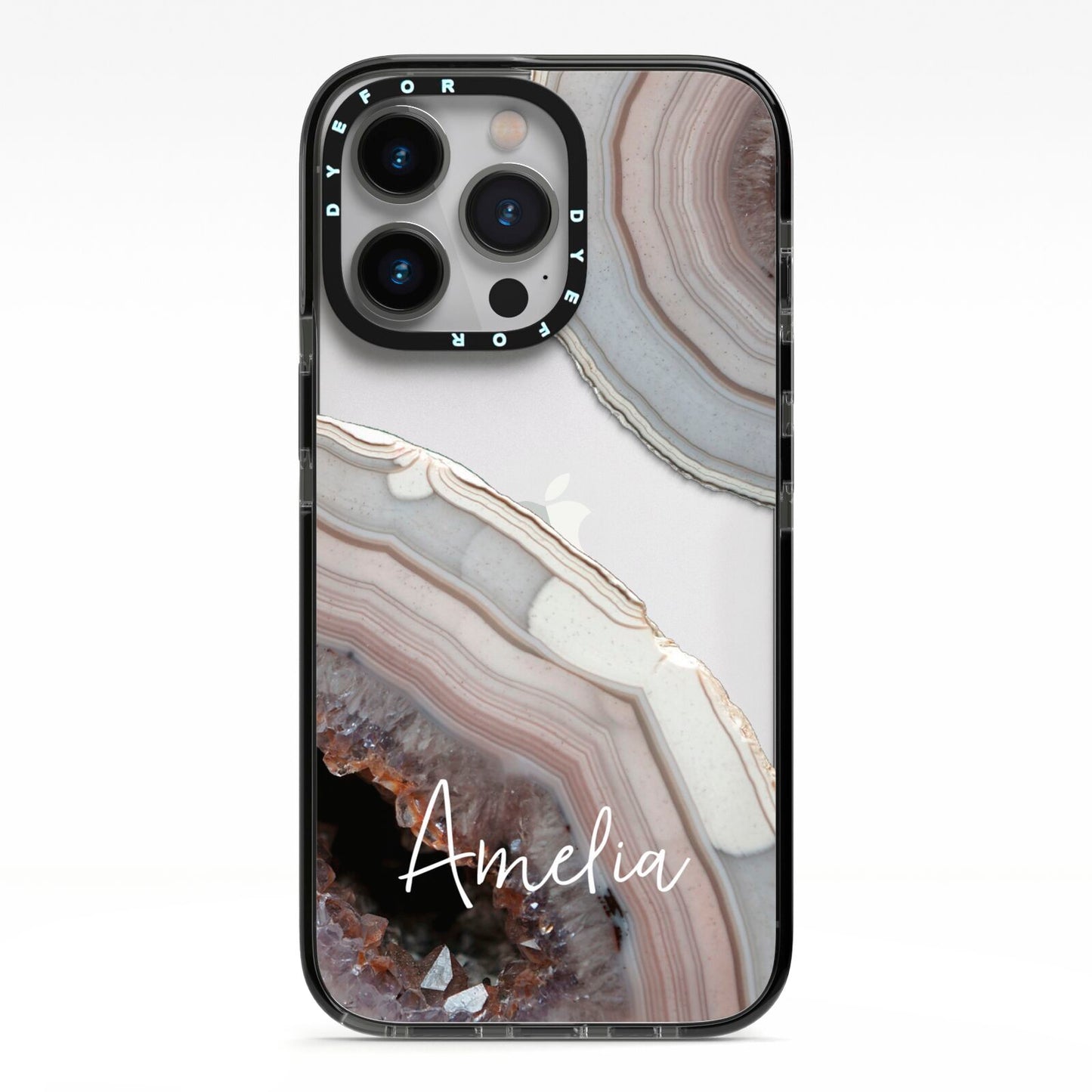 Personalised Agate Pink and Blue Initials iPhone 13 Pro Black Impact Case on Silver phone