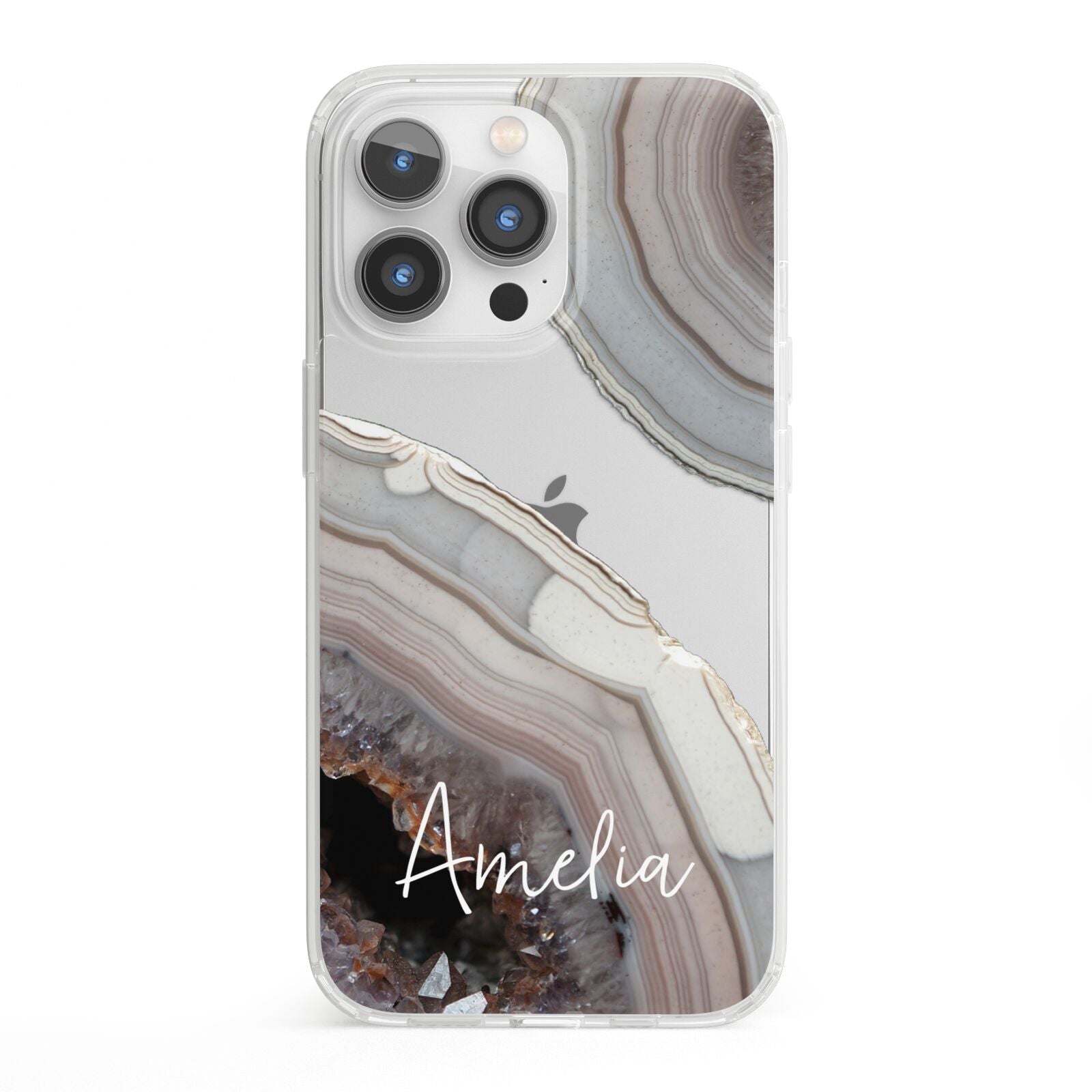 Personalised Agate Pink and Blue Initials iPhone 13 Pro Clear Bumper Case