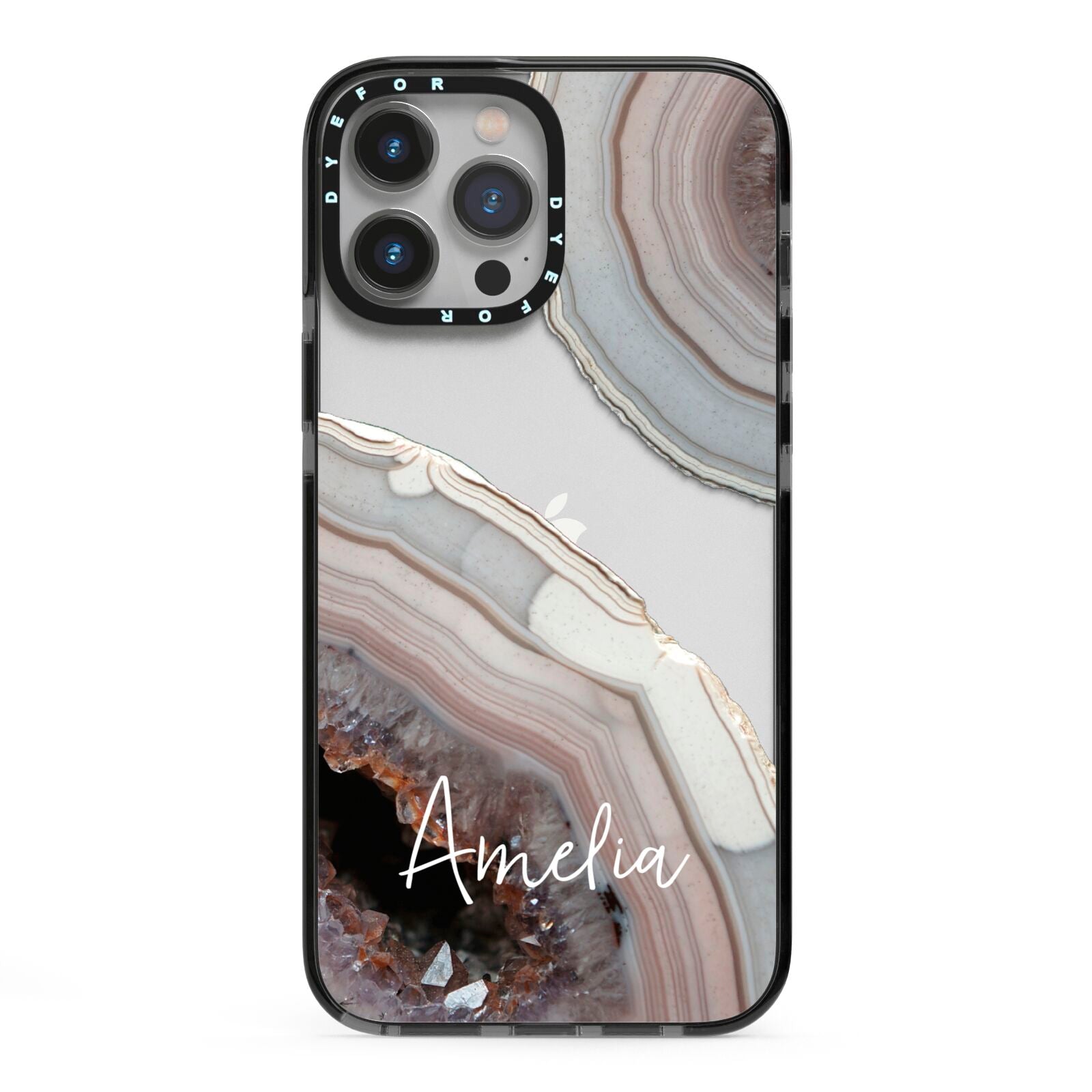 Personalised Agate Pink and Blue Initials iPhone 13 Pro Max Black Impact Case on Silver phone