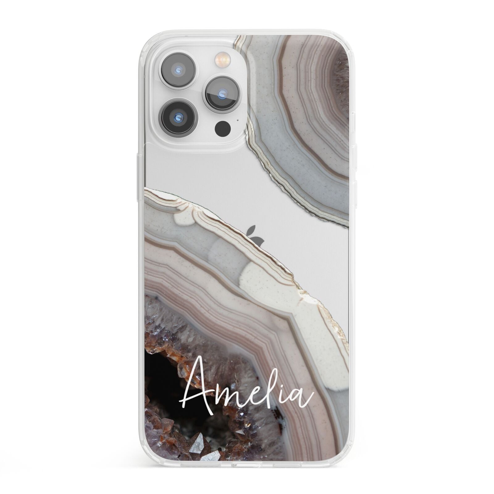 Personalised Agate Pink and Blue Initials iPhone 13 Pro Max Clear Bumper Case