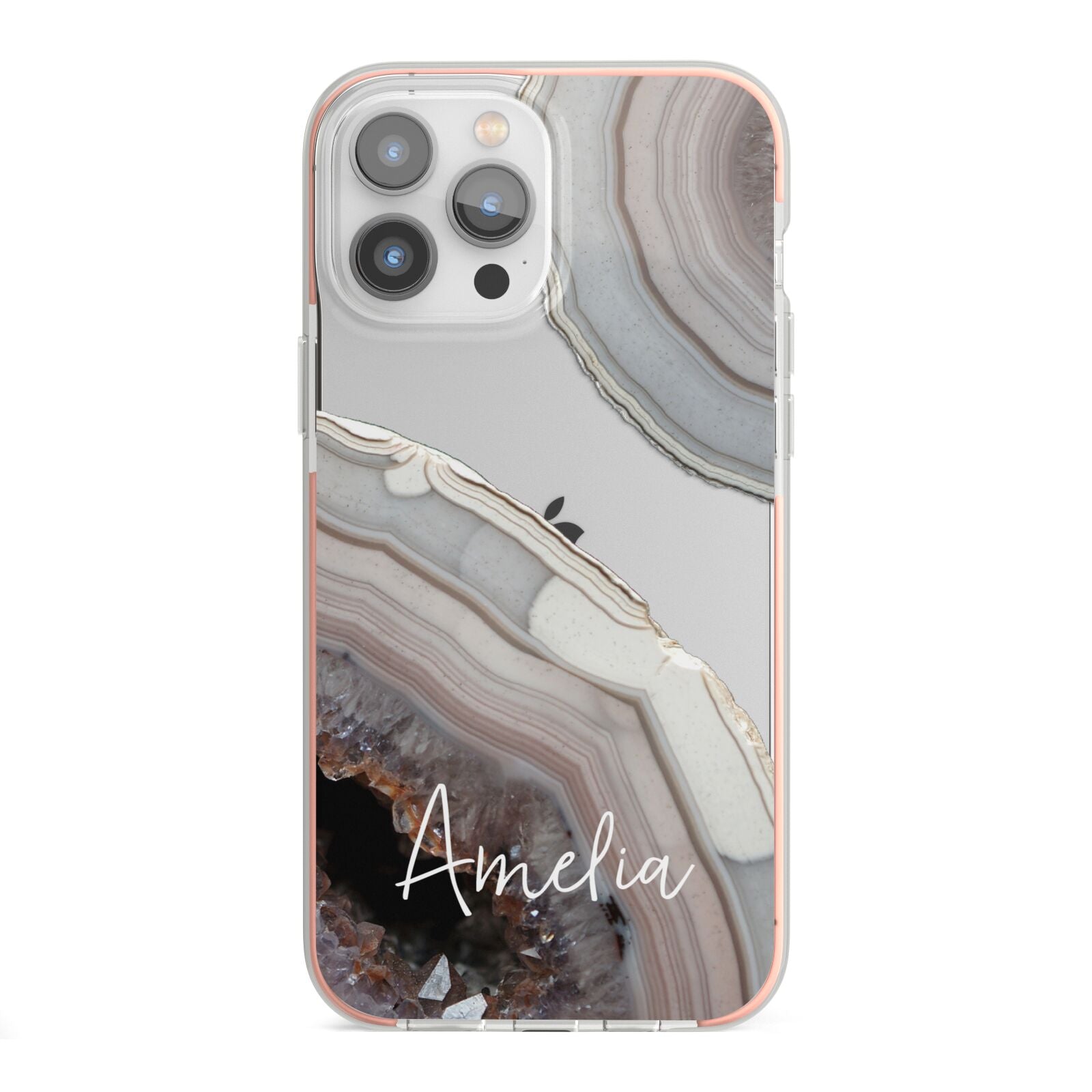 Personalised Agate Pink and Blue Initials iPhone 13 Pro Max TPU Impact Case with Pink Edges