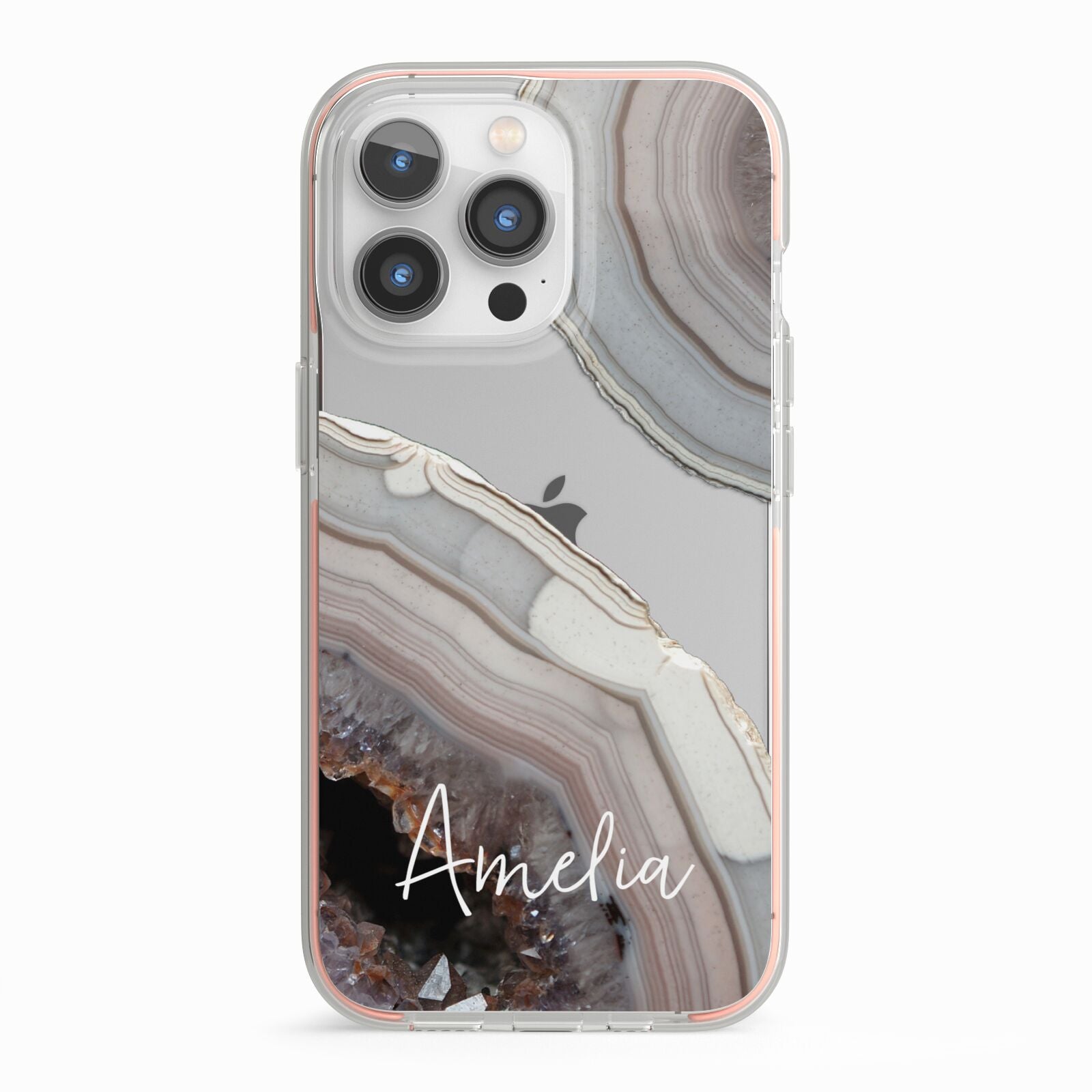 Personalised Agate Pink and Blue Initials iPhone 13 Pro TPU Impact Case with Pink Edges