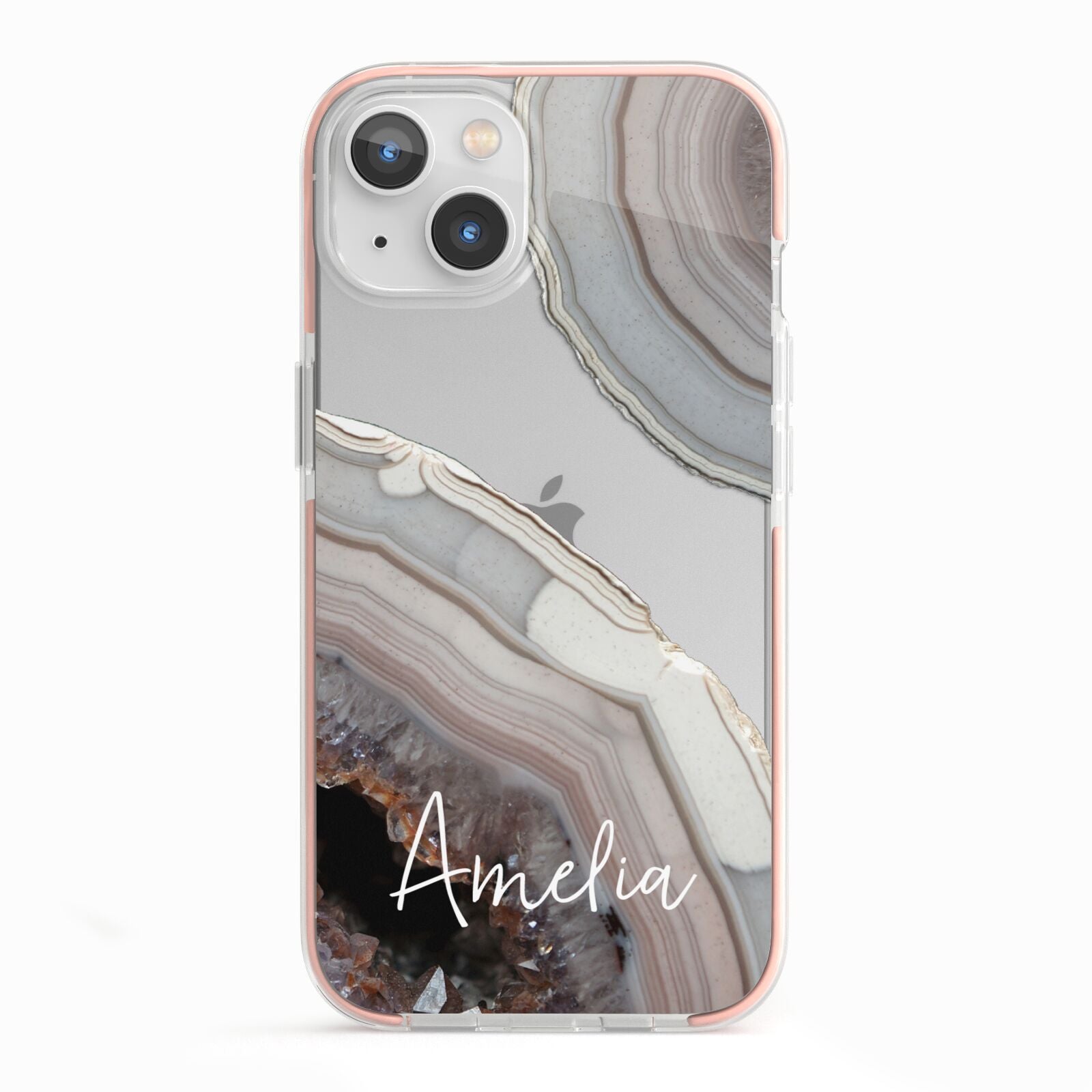 Personalised Agate Pink and Blue Initials iPhone 13 TPU Impact Case with Pink Edges