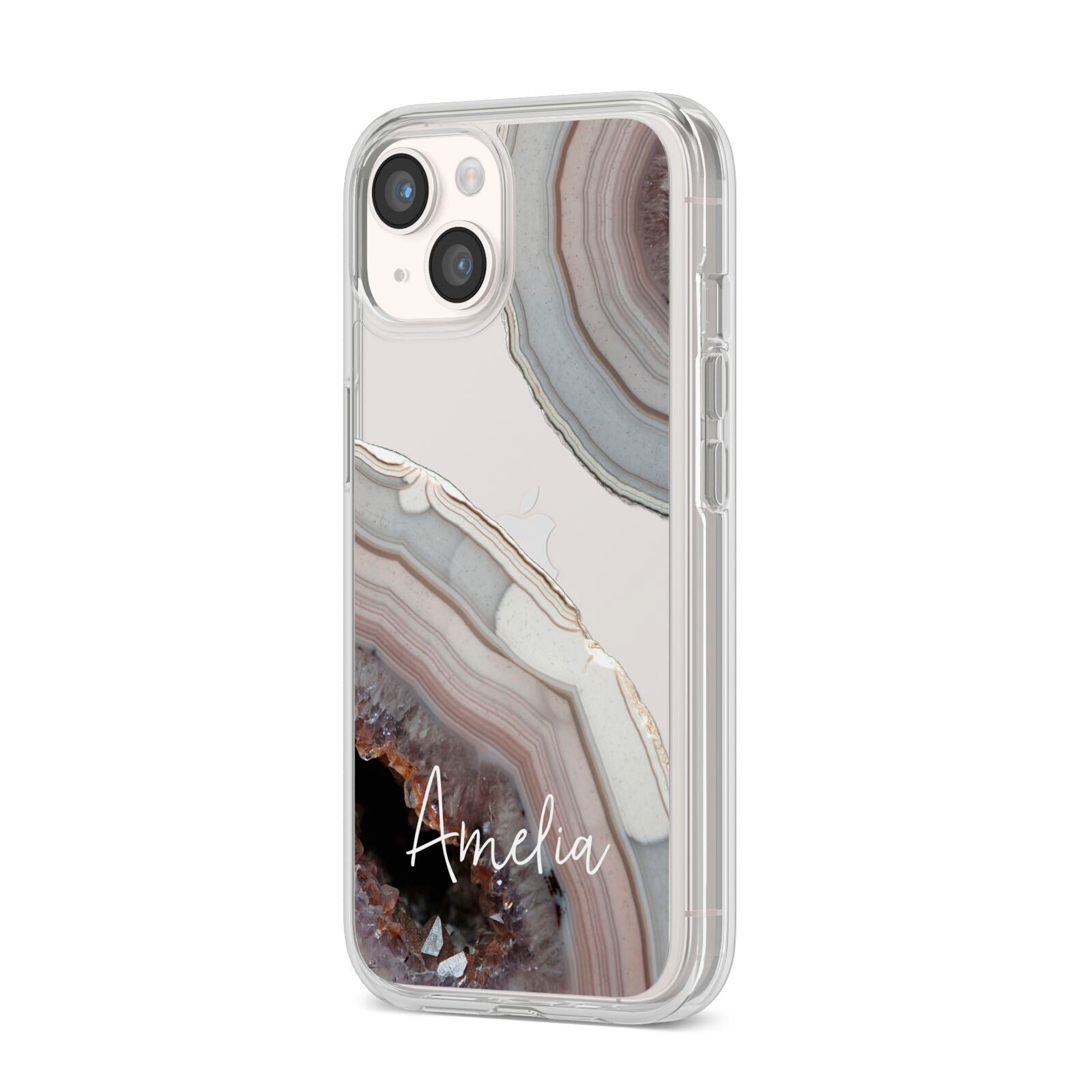 Personalised Agate Pink and Blue Initials iPhone 14 Clear Tough Case Starlight Angled Image