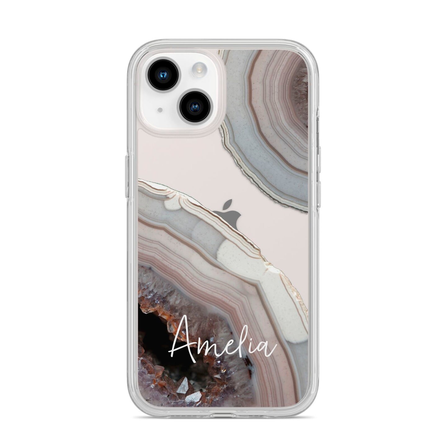 Personalised Agate Pink and Blue Initials iPhone 14 Clear Tough Case Starlight