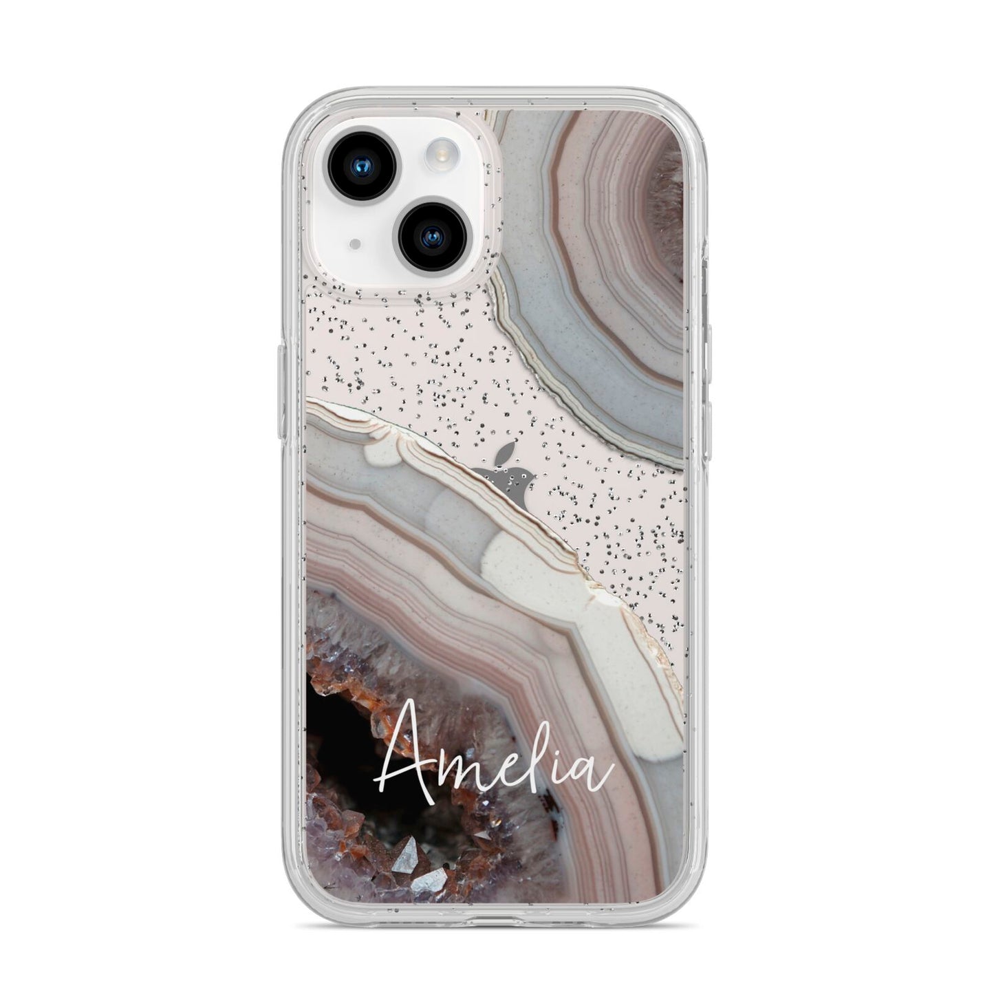 Personalised Agate Pink and Blue Initials iPhone 14 Glitter Tough Case Starlight