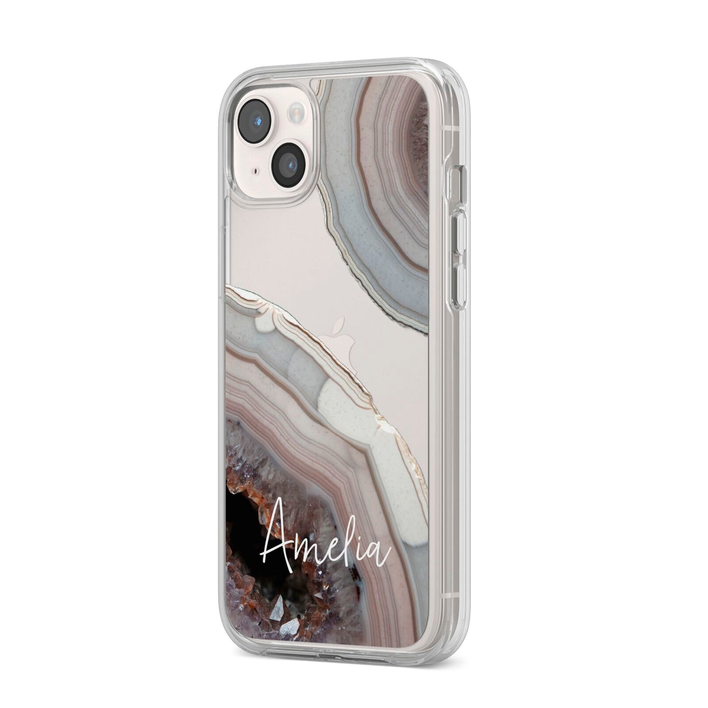 Personalised Agate Pink and Blue Initials iPhone 14 Plus Clear Tough Case Starlight Angled Image