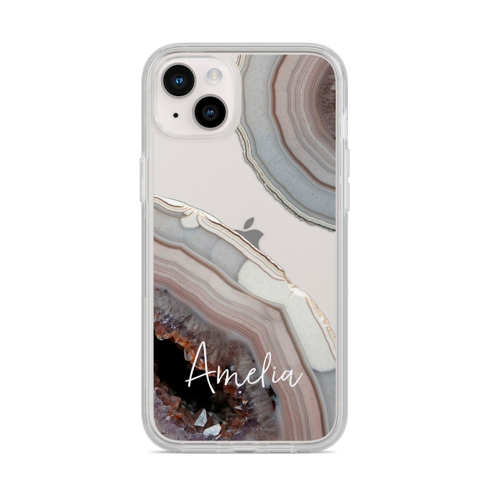 Personalised Agate Pink and Blue Initials iPhone 14 Plus Clear Tough Case Starlight