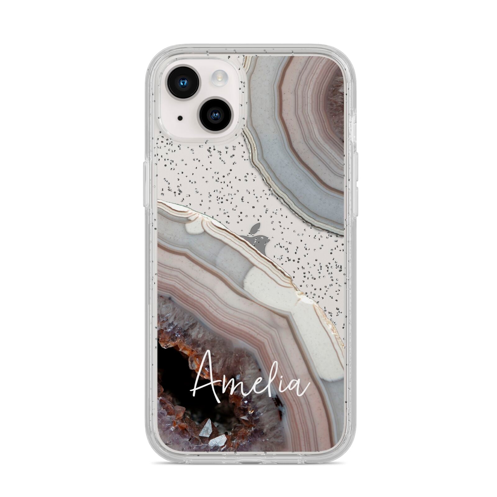 Personalised Agate Pink and Blue Initials iPhone 14 Plus Glitter Tough Case Starlight