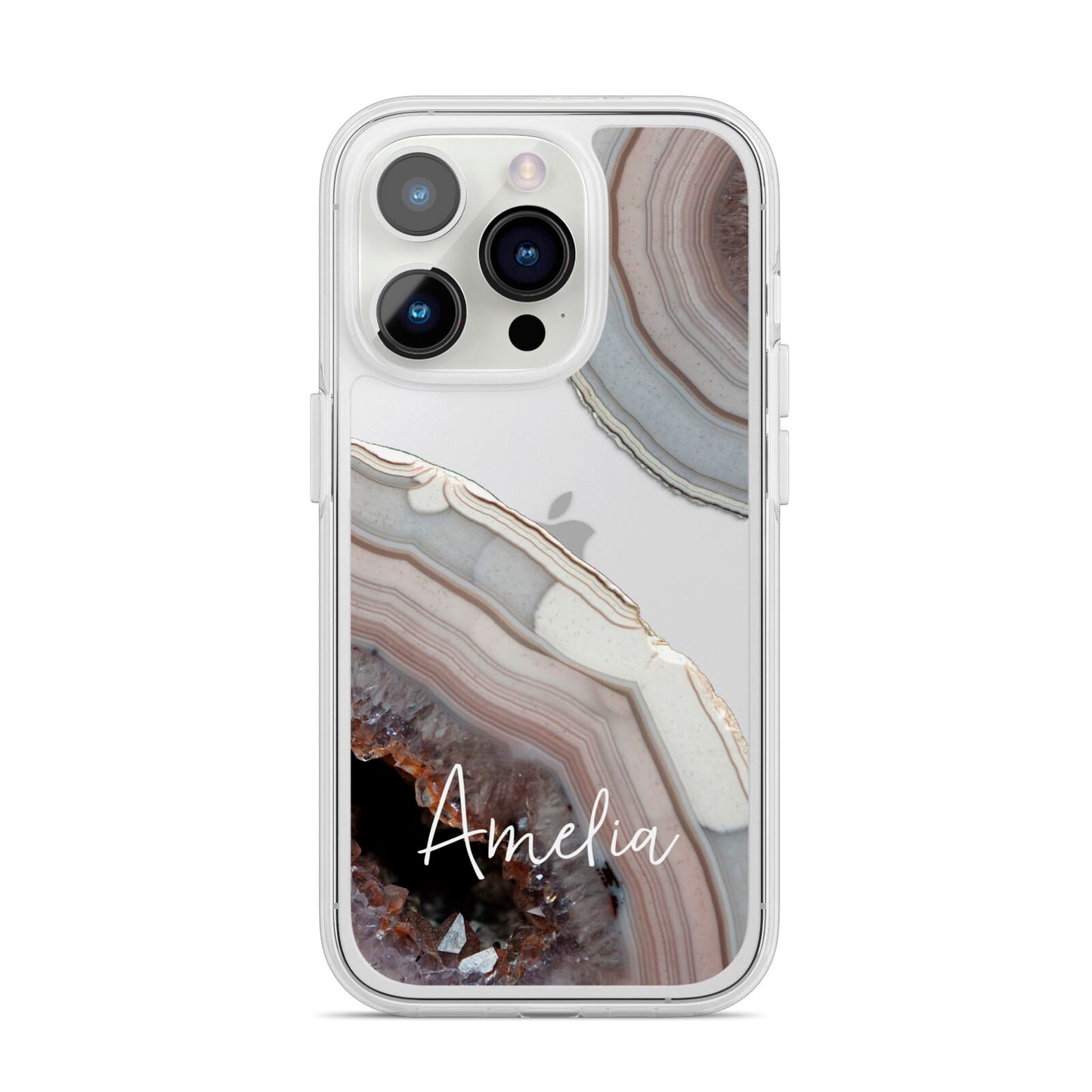 Personalised Agate Pink and Blue Initials iPhone 14 Pro Clear Tough Case Silver