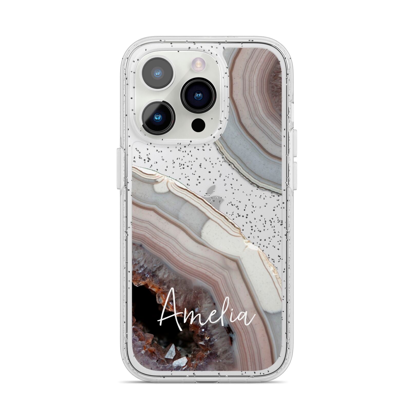 Personalised Agate Pink and Blue Initials iPhone 14 Pro Glitter Tough Case Silver