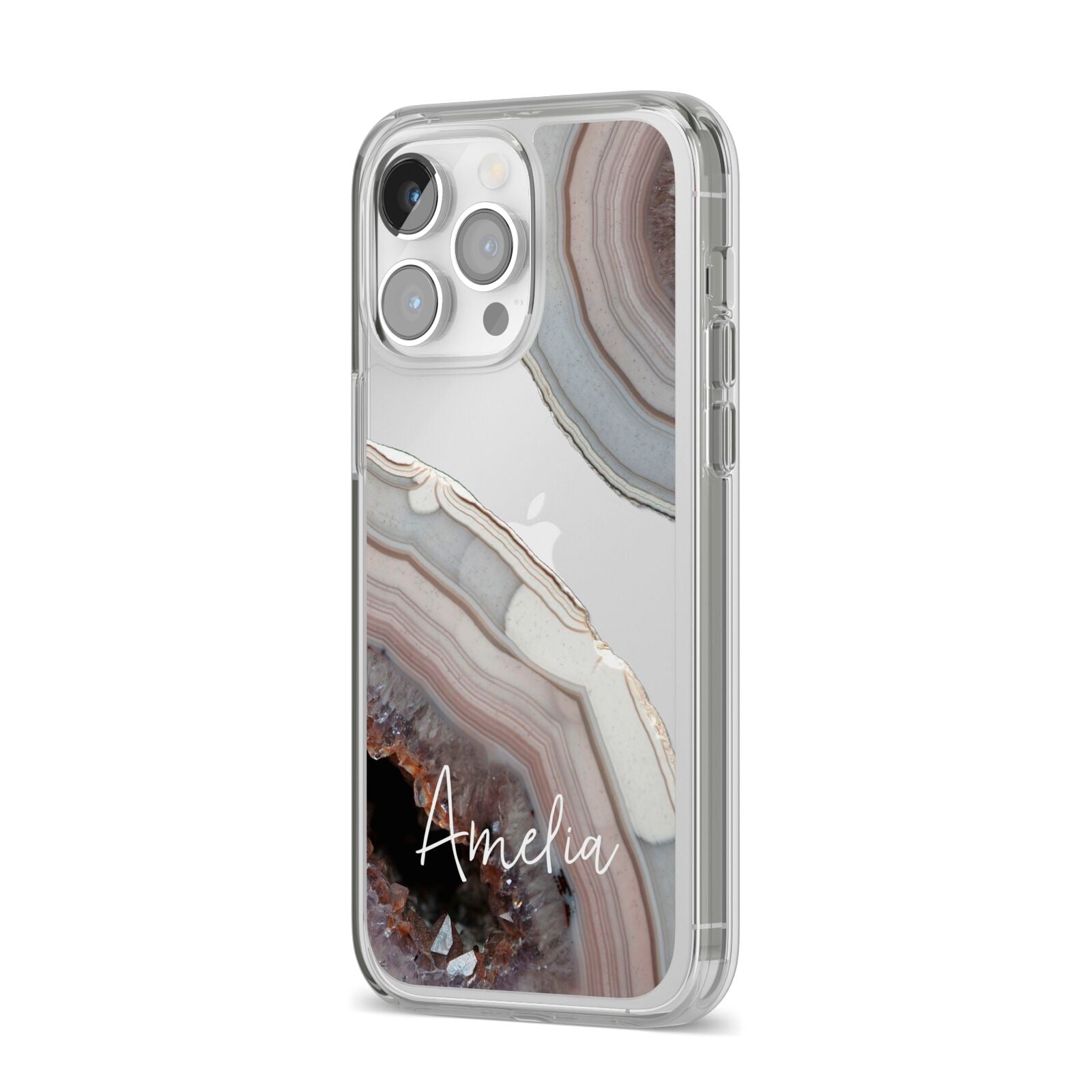 Personalised Agate Pink and Blue Initials iPhone 14 Pro Max Clear Tough Case Silver Angled Image