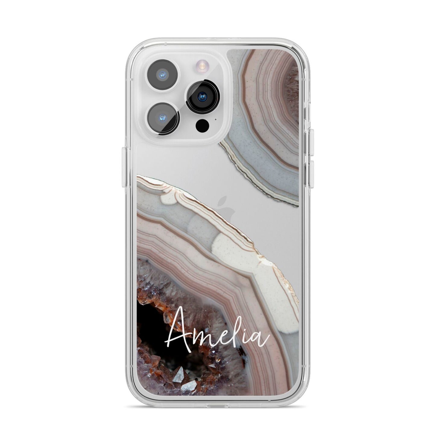 Personalised Agate Pink and Blue Initials iPhone 14 Pro Max Clear Tough Case Silver