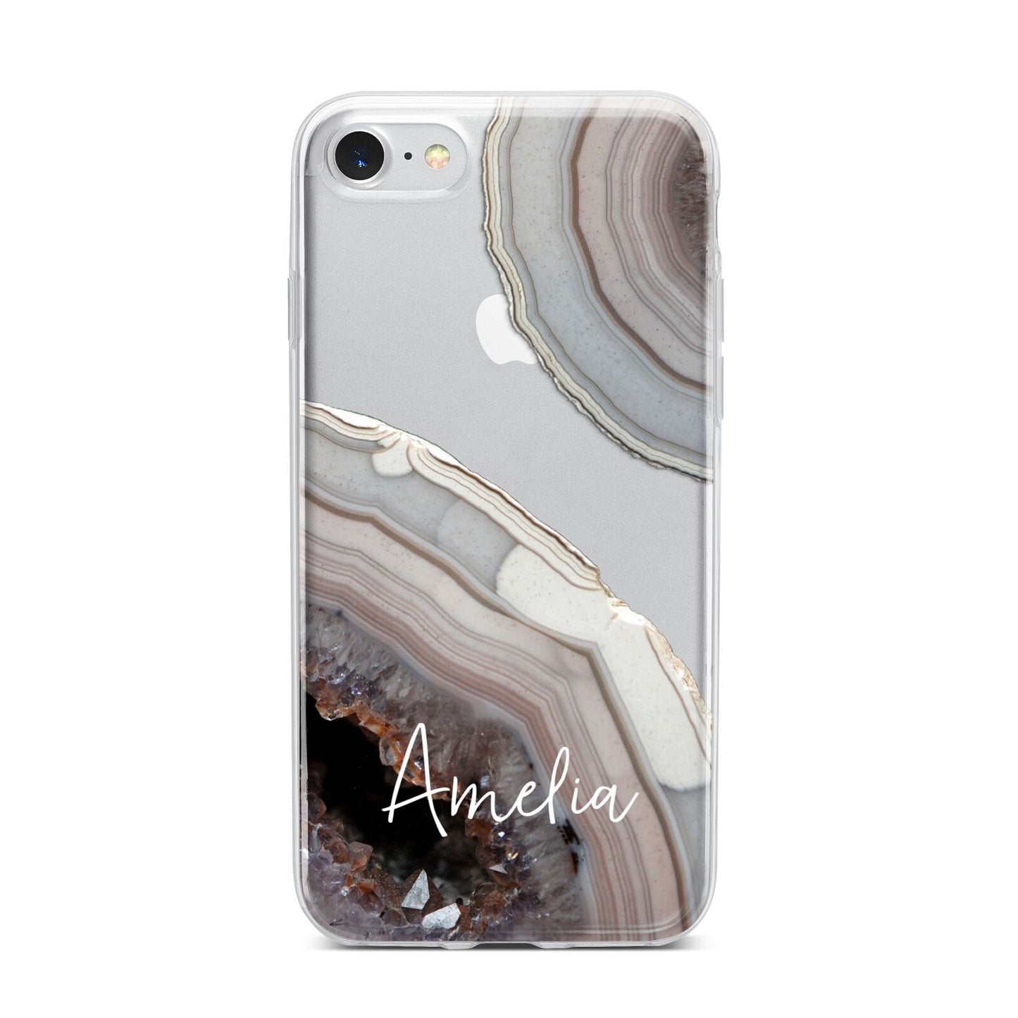 Personalised Agate Pink and Blue Initials iPhone 7 Bumper Case on Silver iPhone